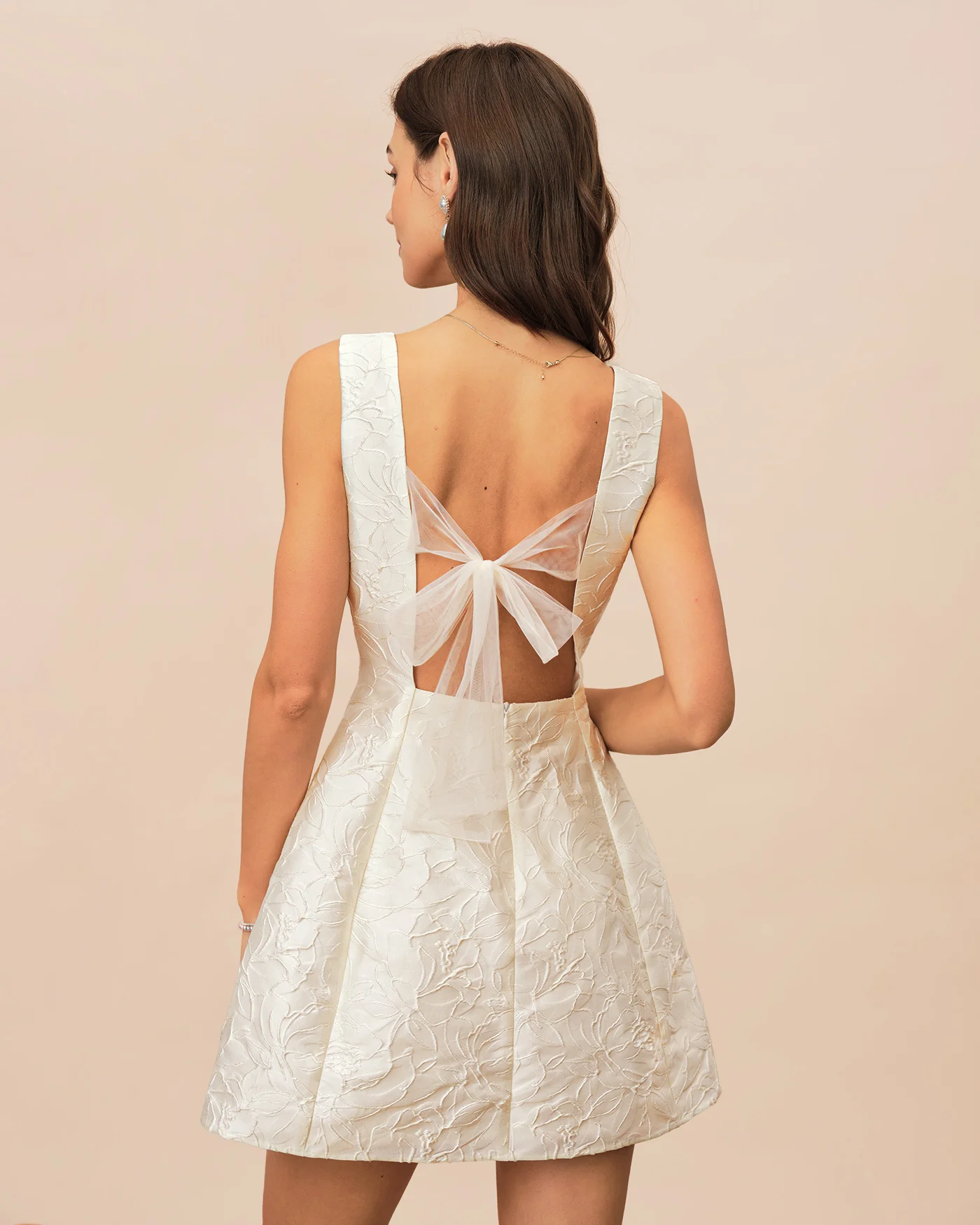 White Jacquard Mini Dress - Image 3
