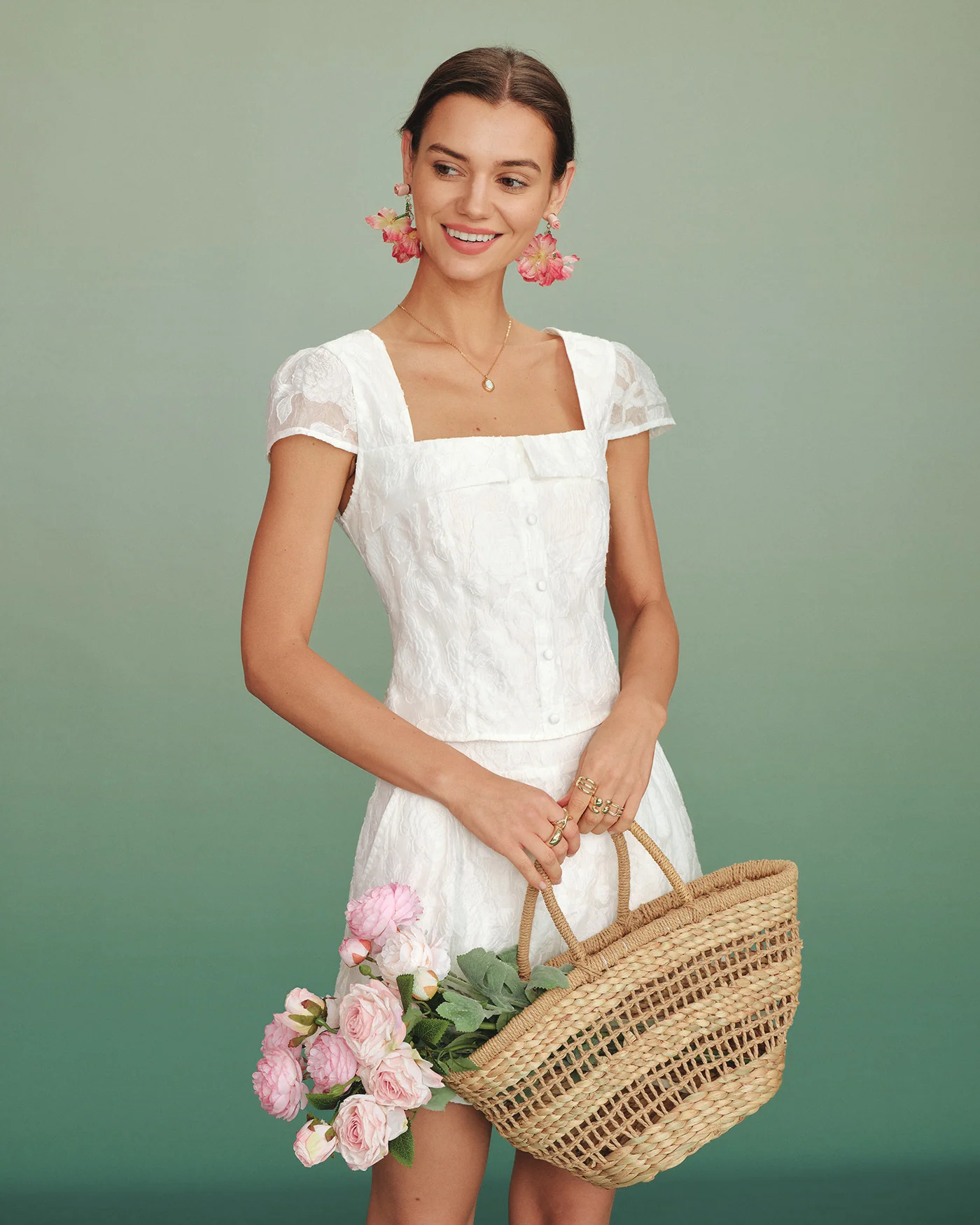 White Jacquard Pockets Shorts - Image 3