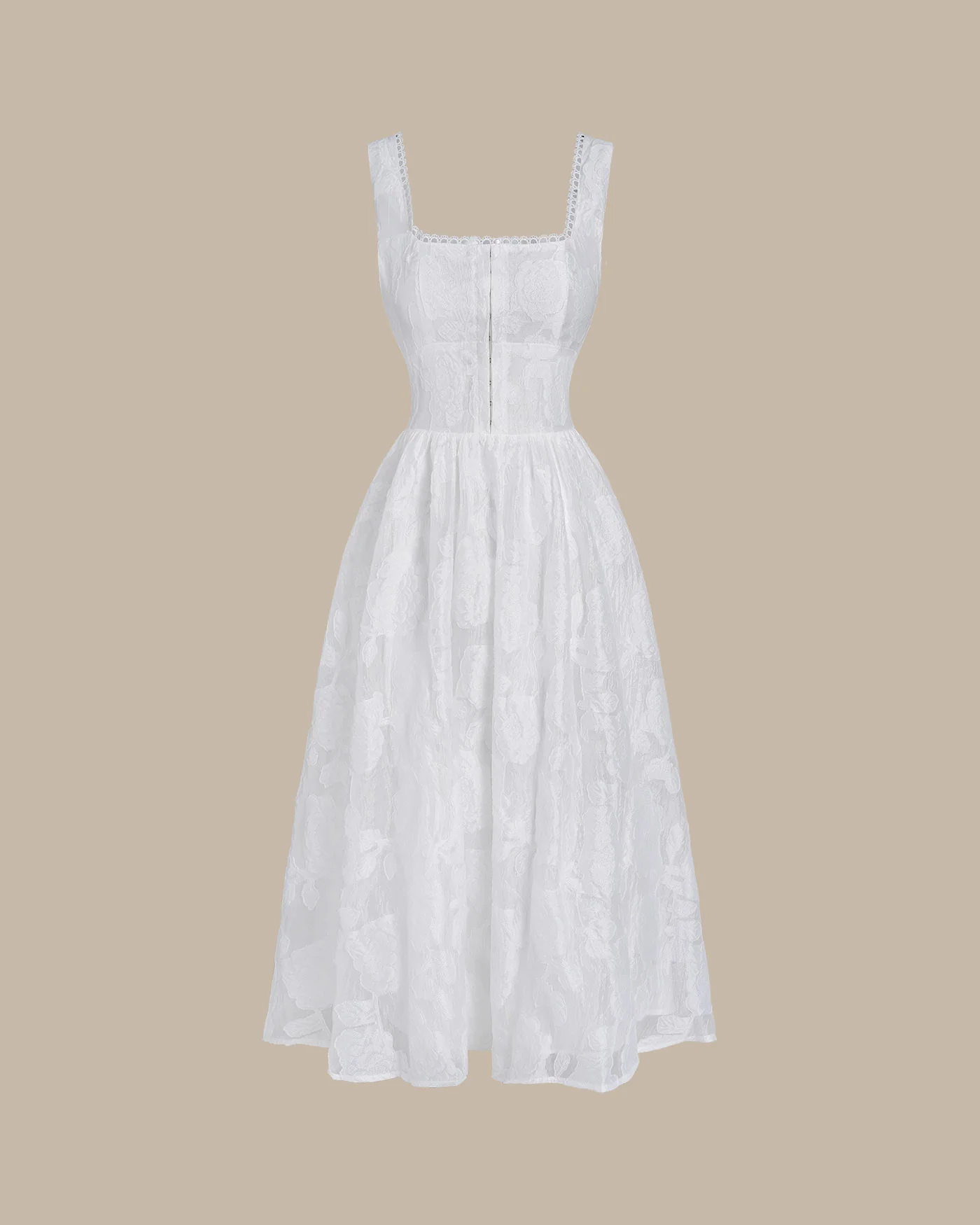 White Jacquard Shirred Slip Midi Dress - Image 6
