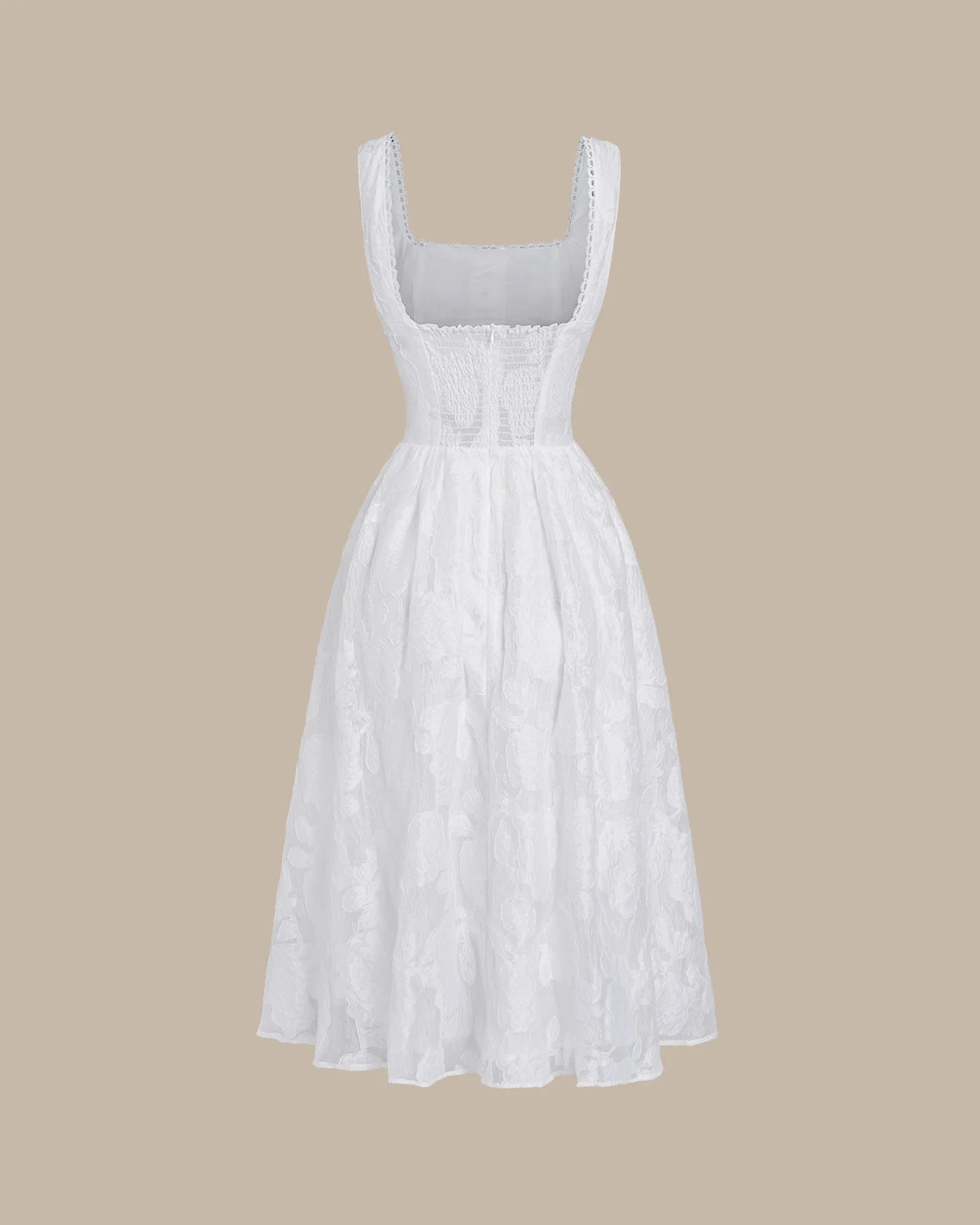 White Jacquard Shirred Slip Midi Dress - Image 7