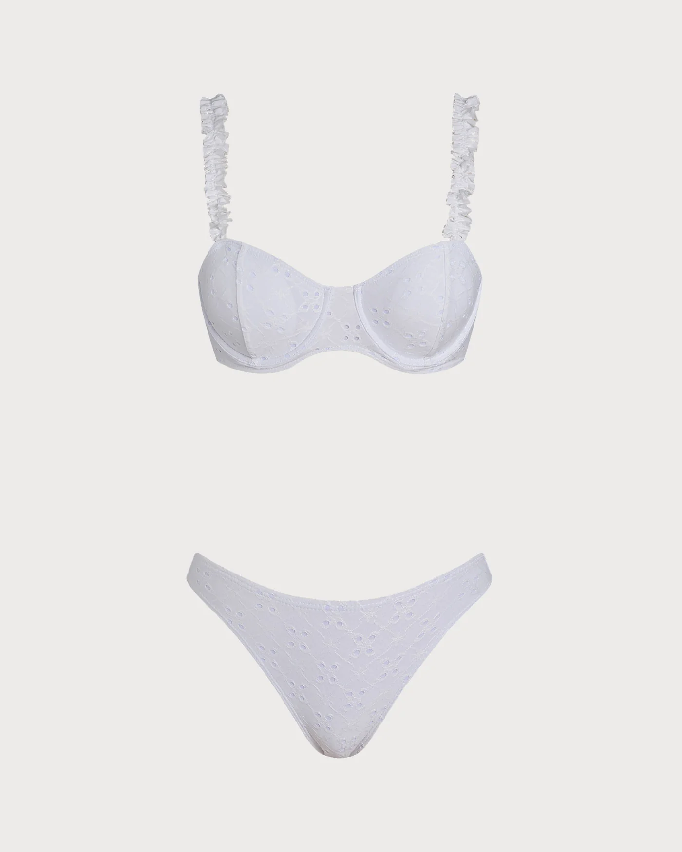 White Jacquard Underwire Drawstring Bikini Set - Image 6