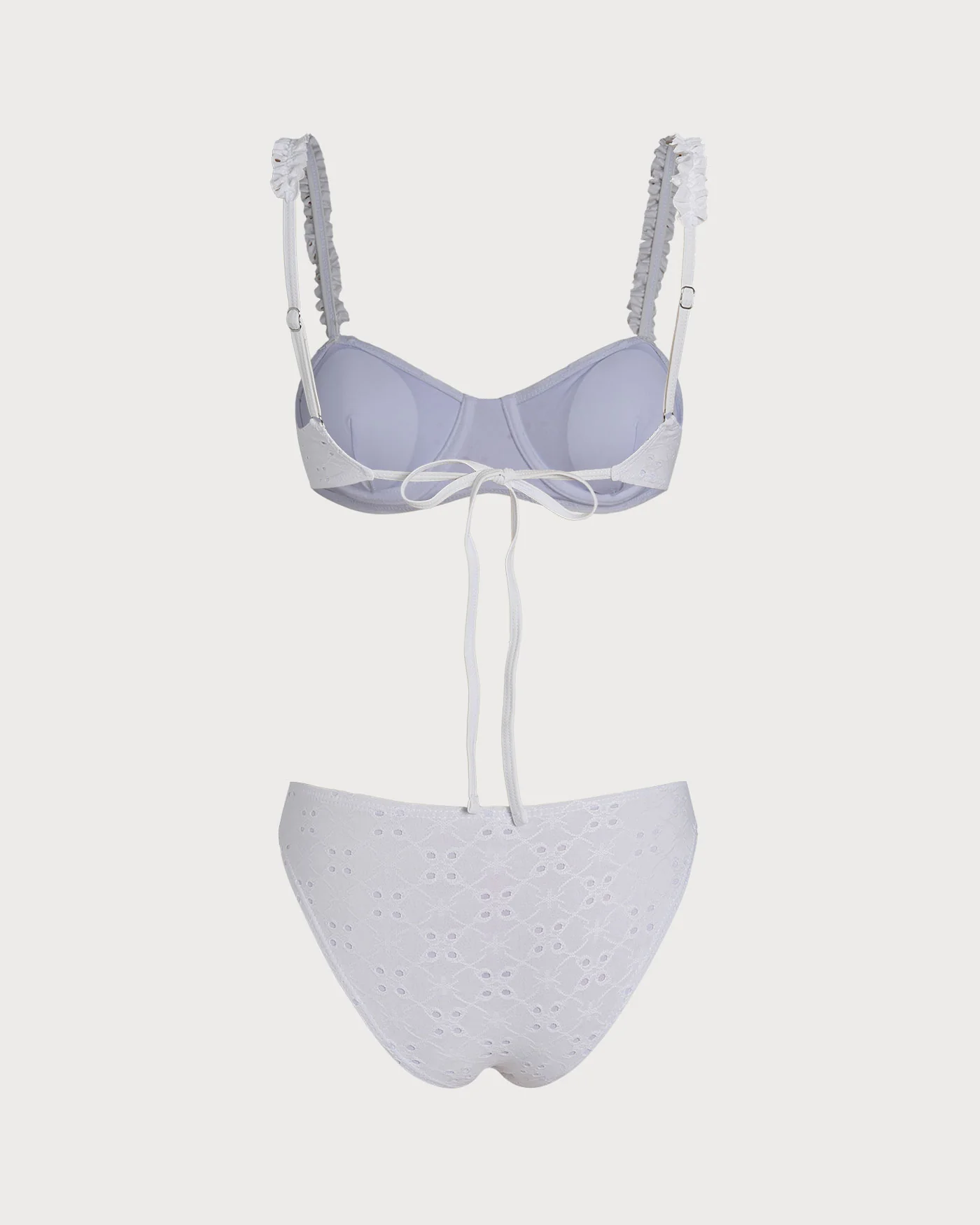 White Jacquard Underwire Drawstring Bikini Set - Image 7
