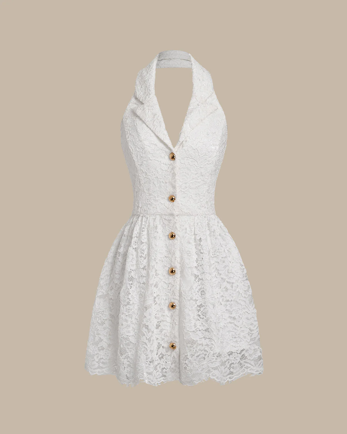 White Lace Collared Sleeveless Mini Dress - Image 6