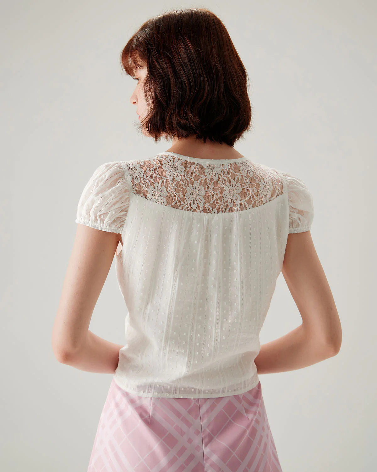 White Lace Puffed Sleeve Tee - Image 3