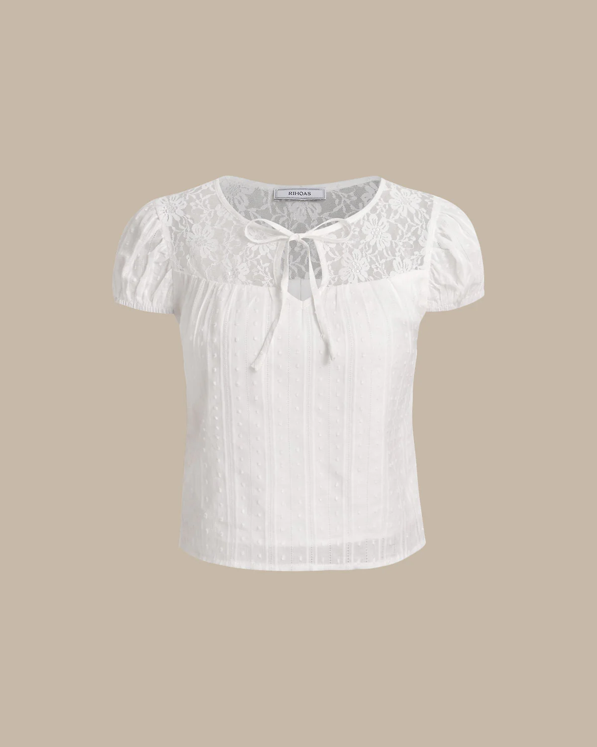 White Lace Puffed Sleeve Tee - Image 6