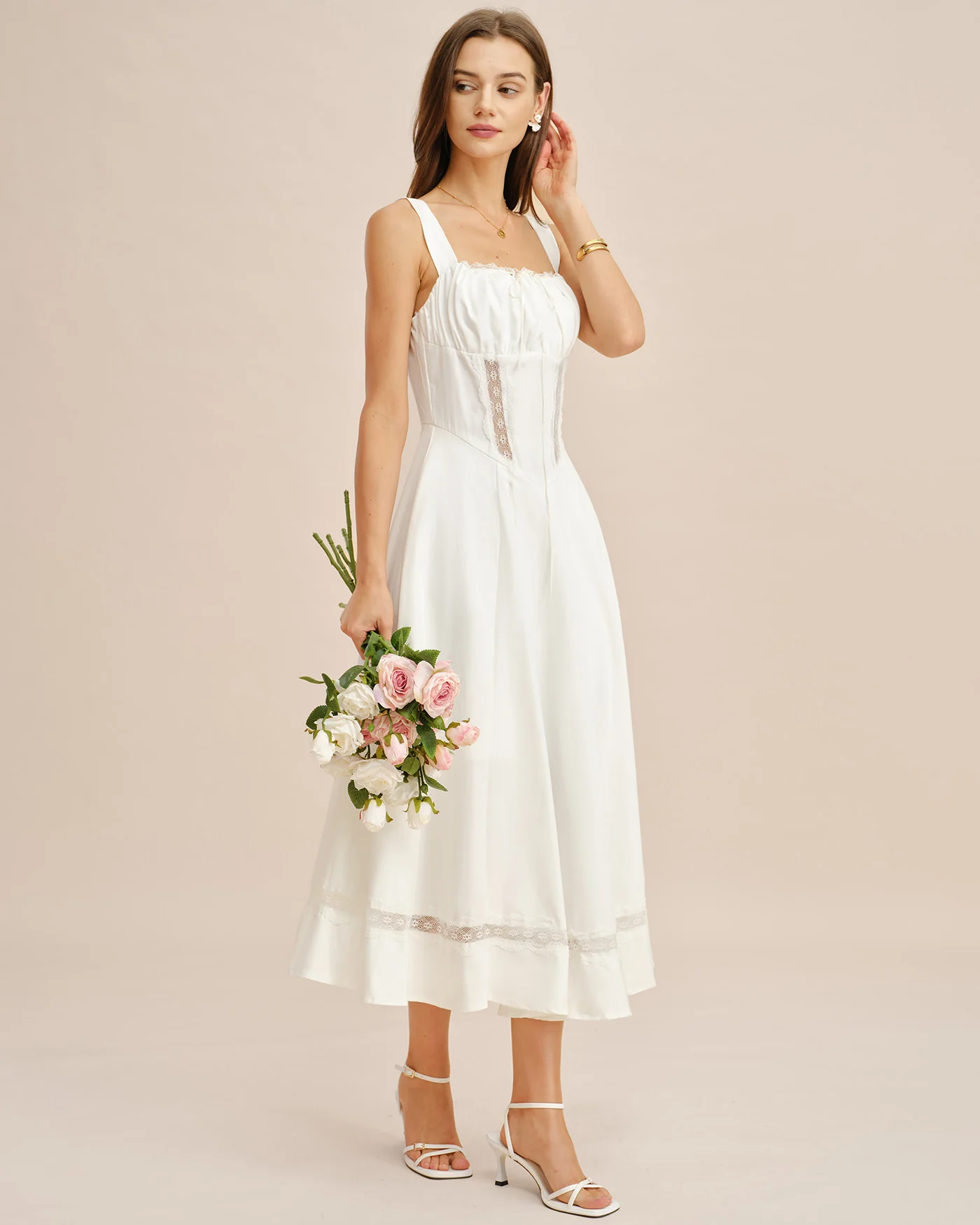 White Lace Splicing Slip Maxi Dress - Image 4