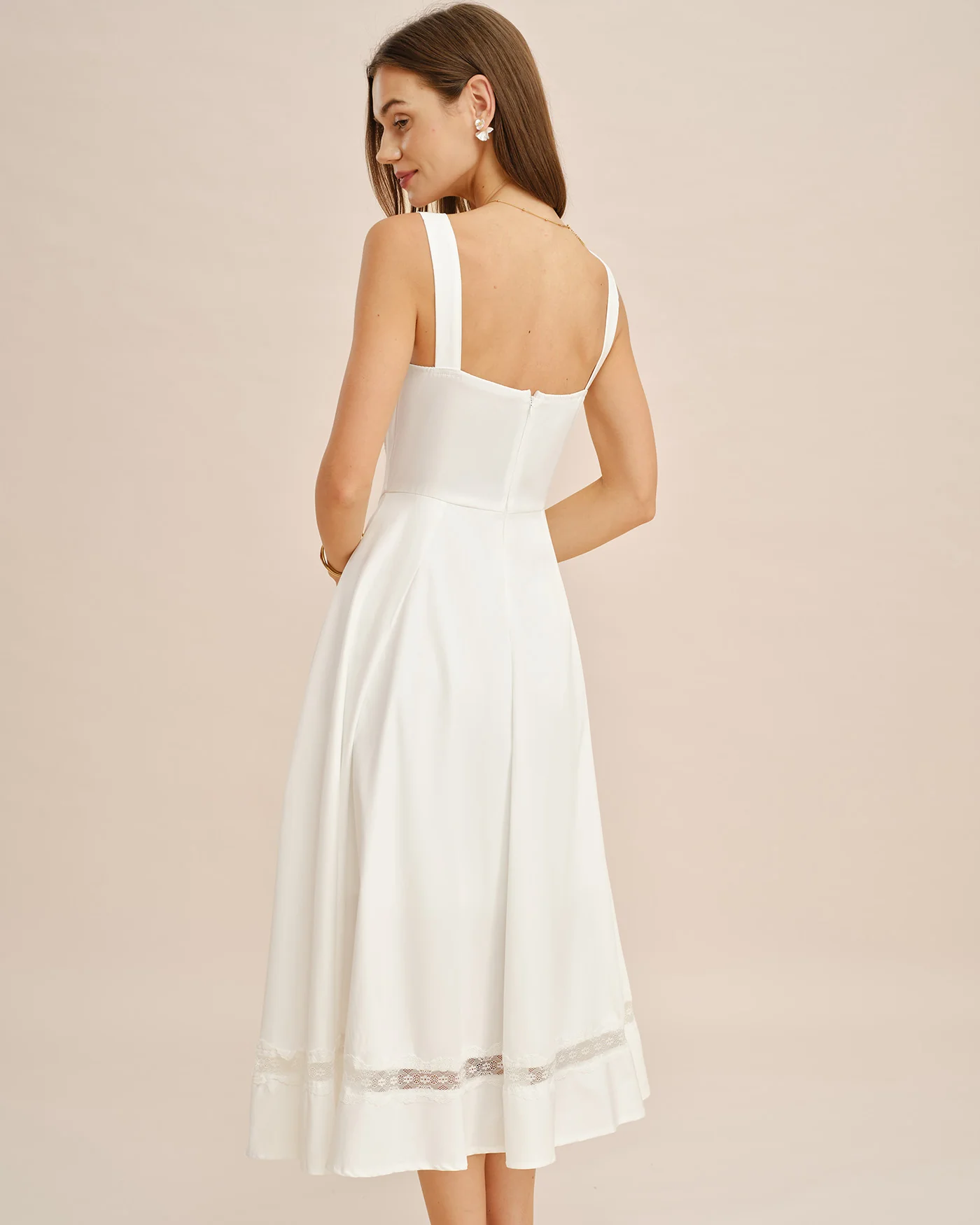 White Lace Splicing Slip Maxi Dress - Image 5