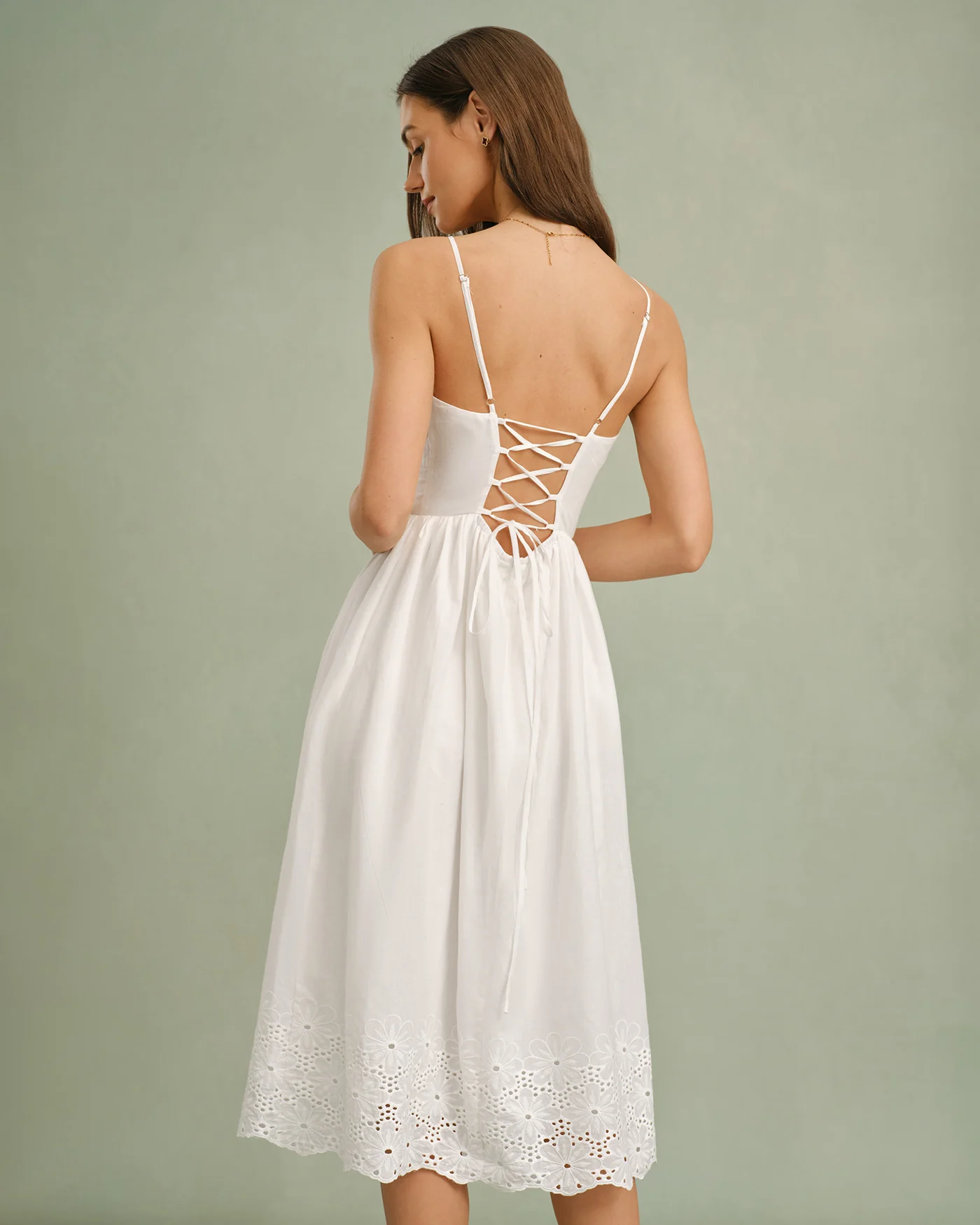 White Lace X Cross Slip Midi Dress - Image 10