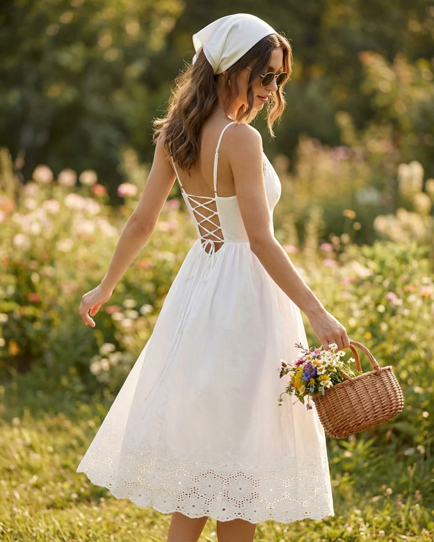 White Lace X Cross Slip Midi Dress - Image 4