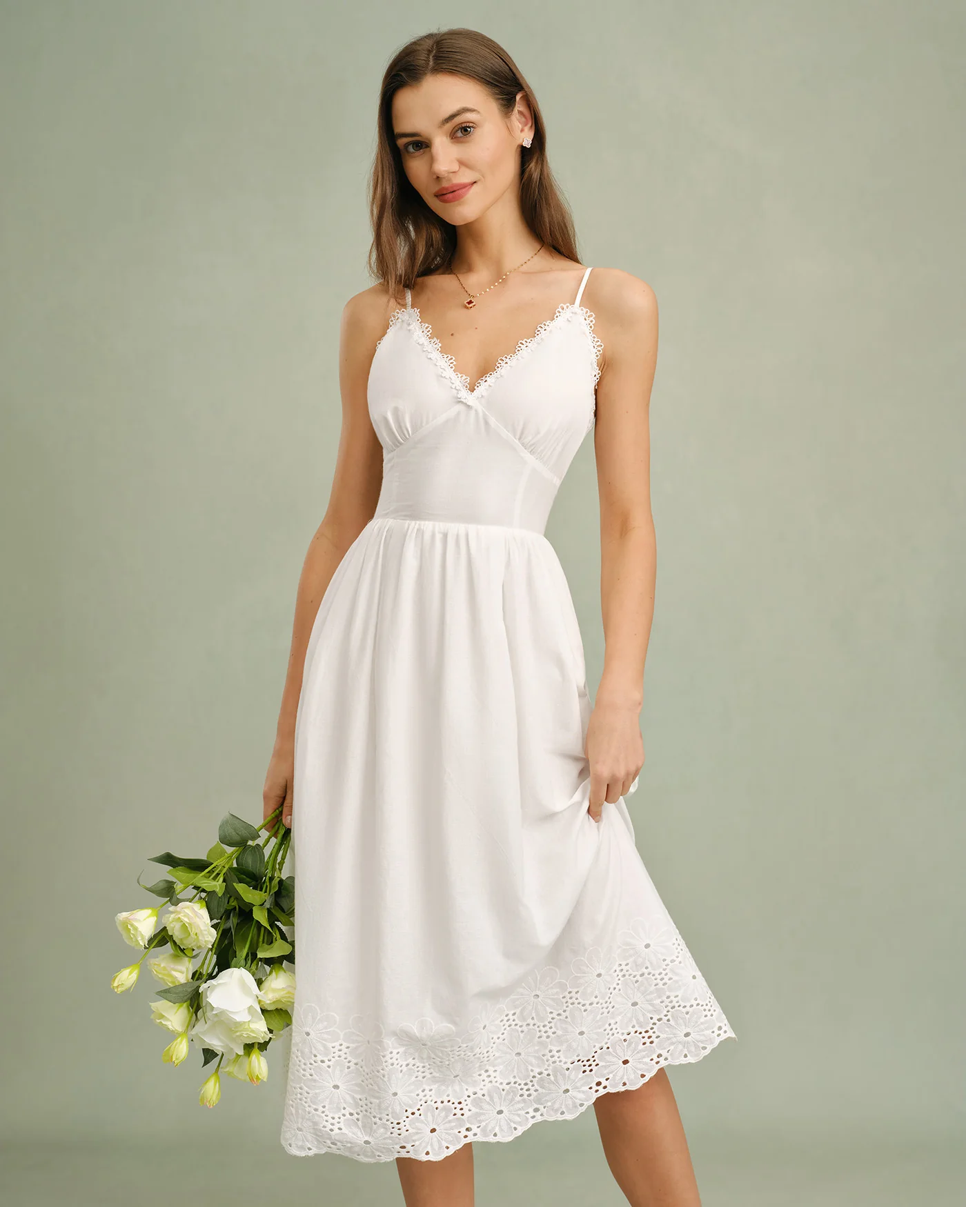 White Lace X Cross Slip Midi Dress - Image 5