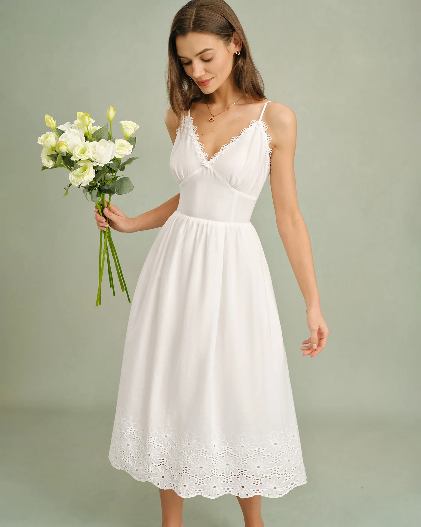White Lace X Cross Slip Midi Dress - Image 8