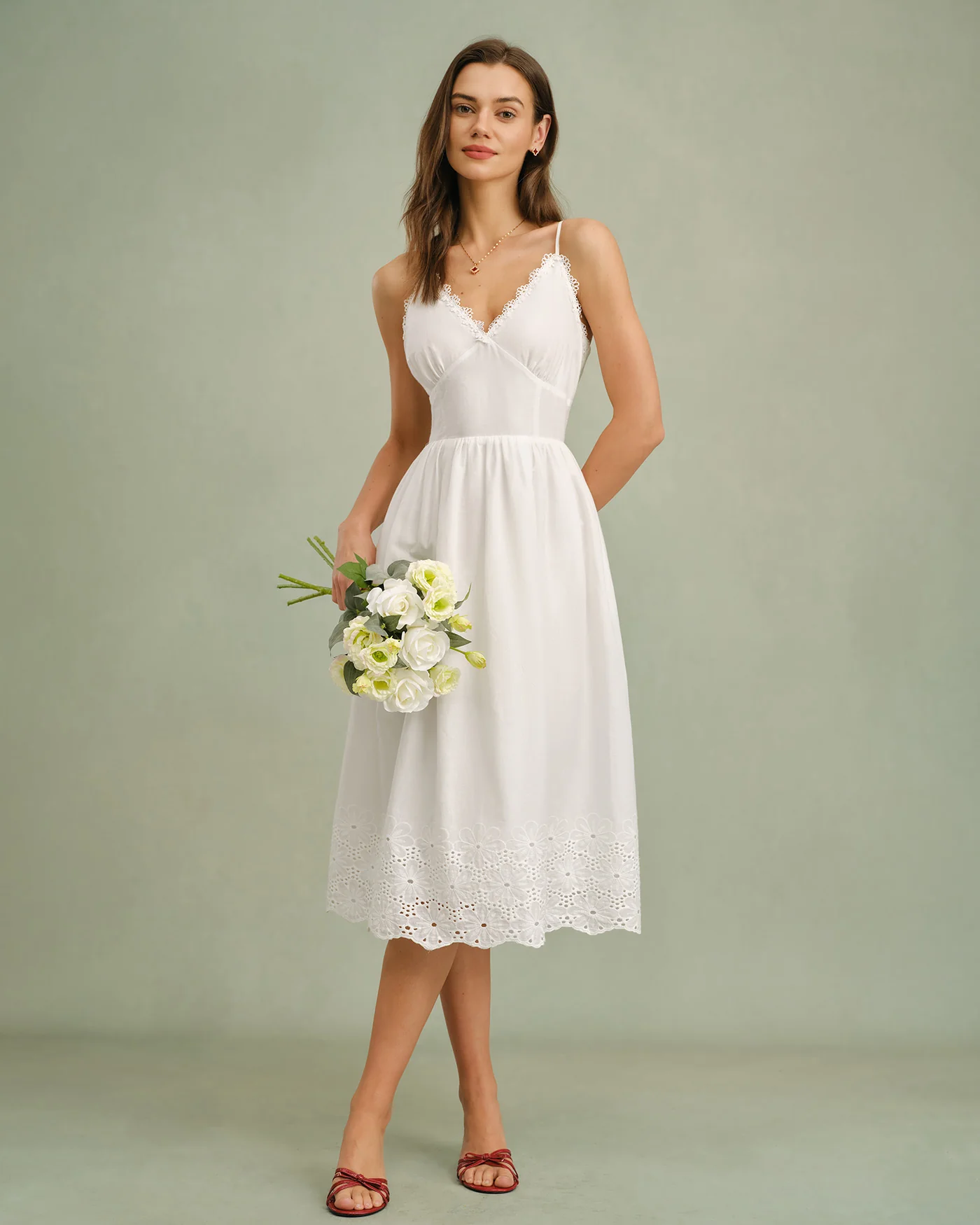 White Lace X Cross Slip Midi Dress - Image 9