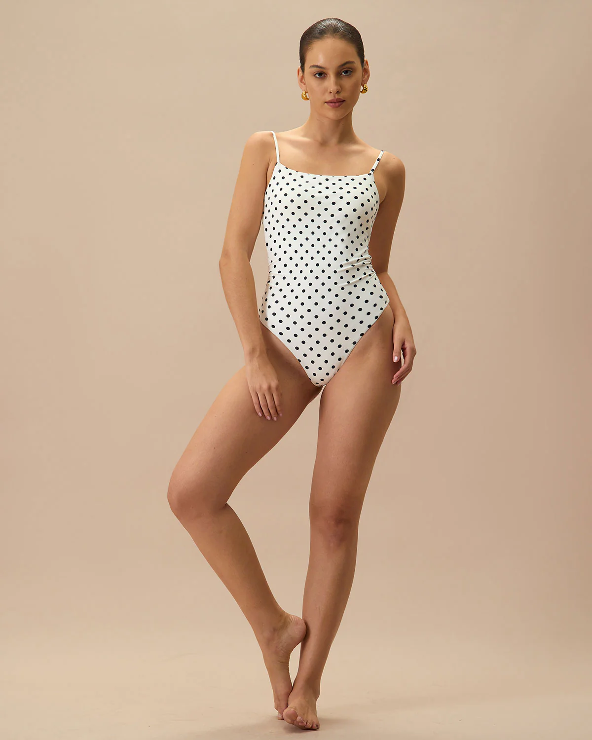 White Polka Dot Backless One Piece Swimwear - Image 5