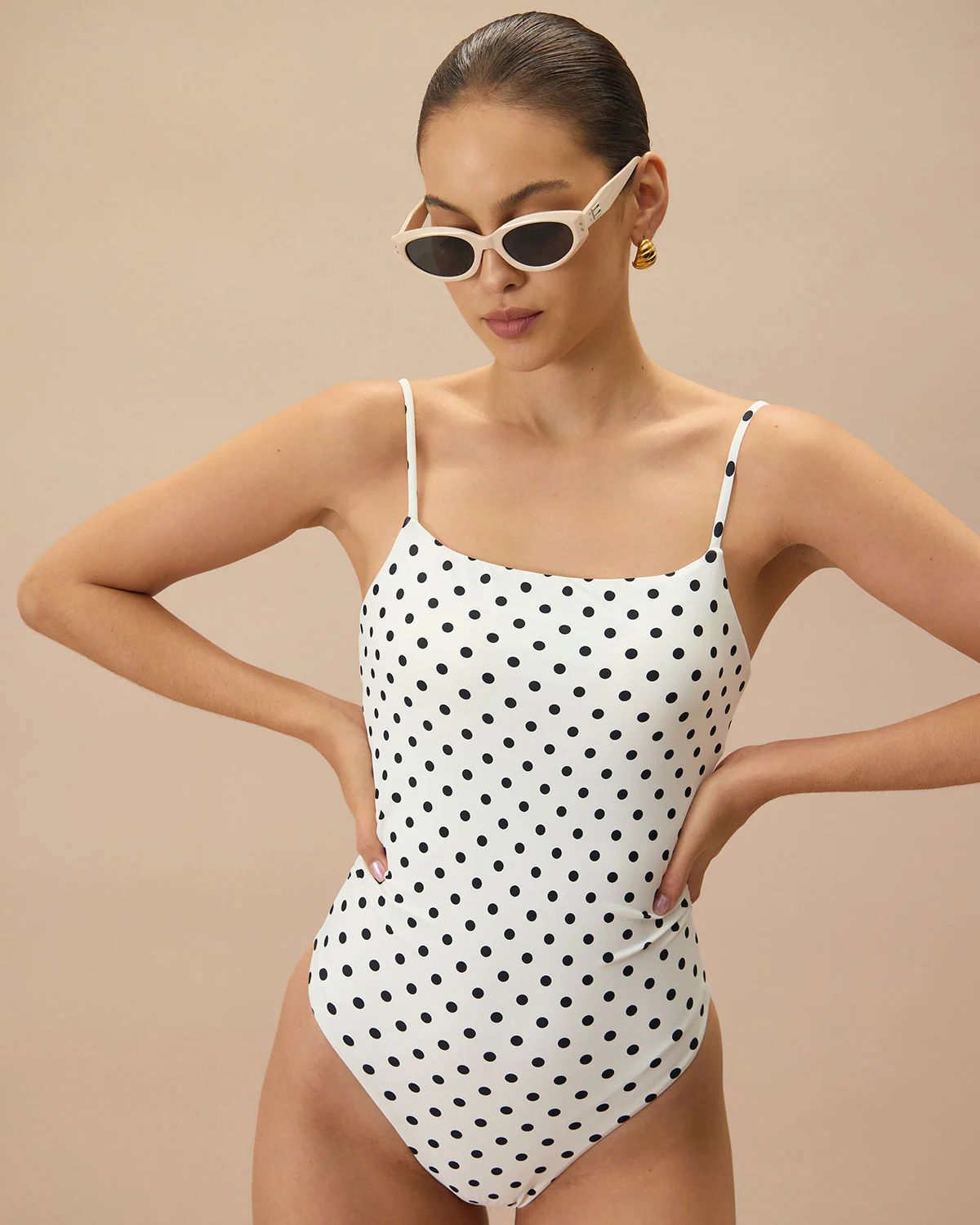 White Polka Dot Backless One Piece Swimwear - Image 6