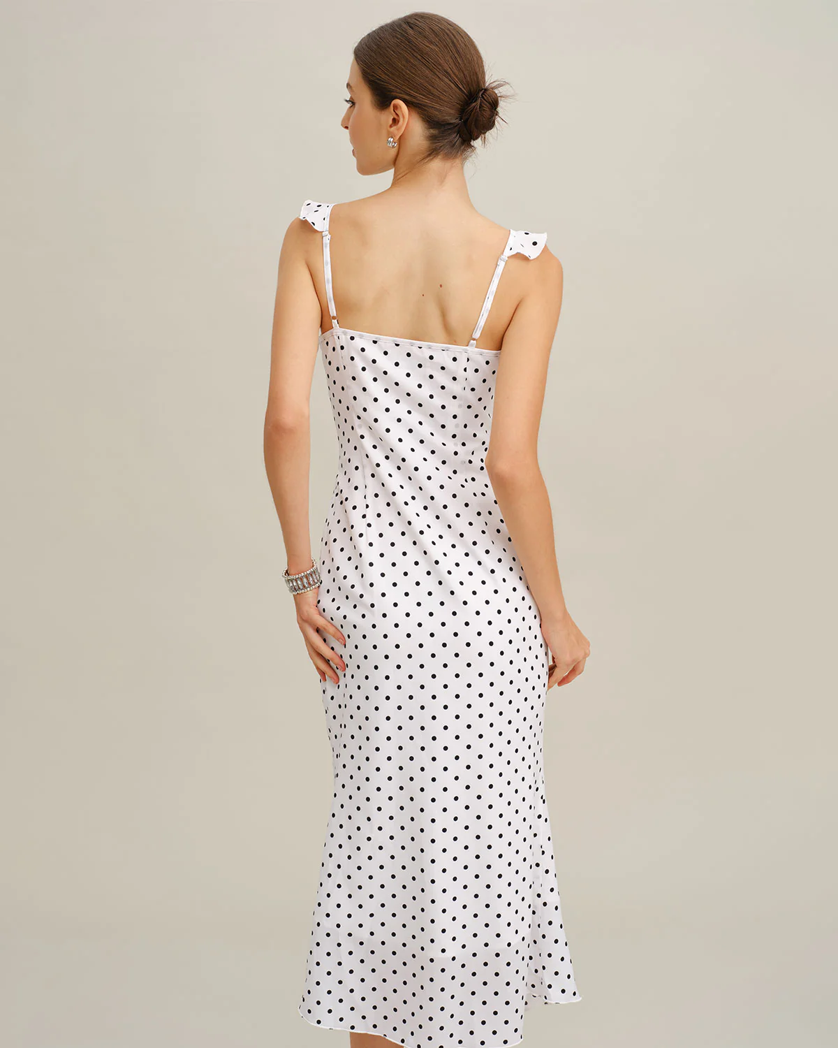 White Polka Dot Ruffle Midi Dress - Image 5