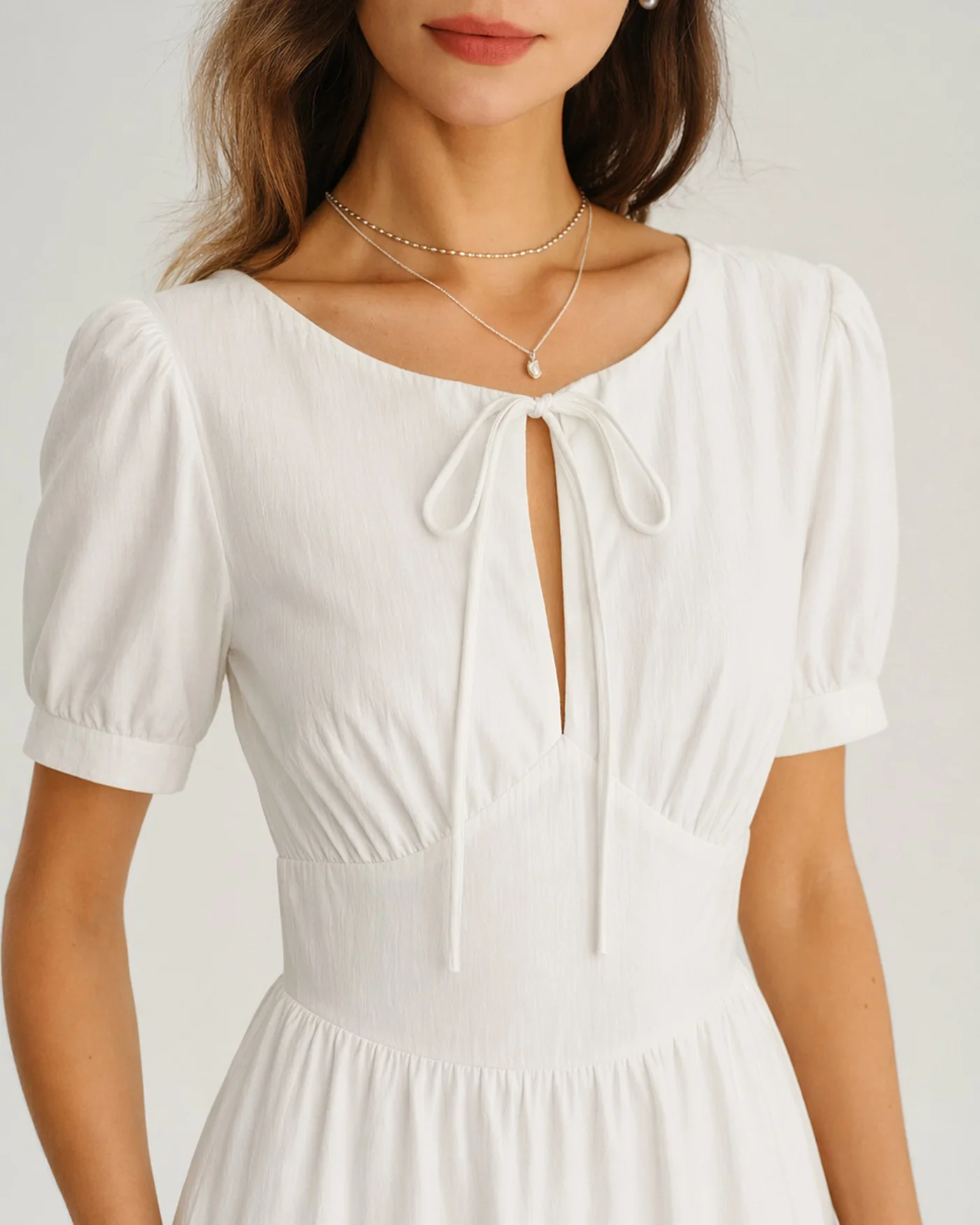 White Puffed Sleeve A-Line Midi Dress - Image 2