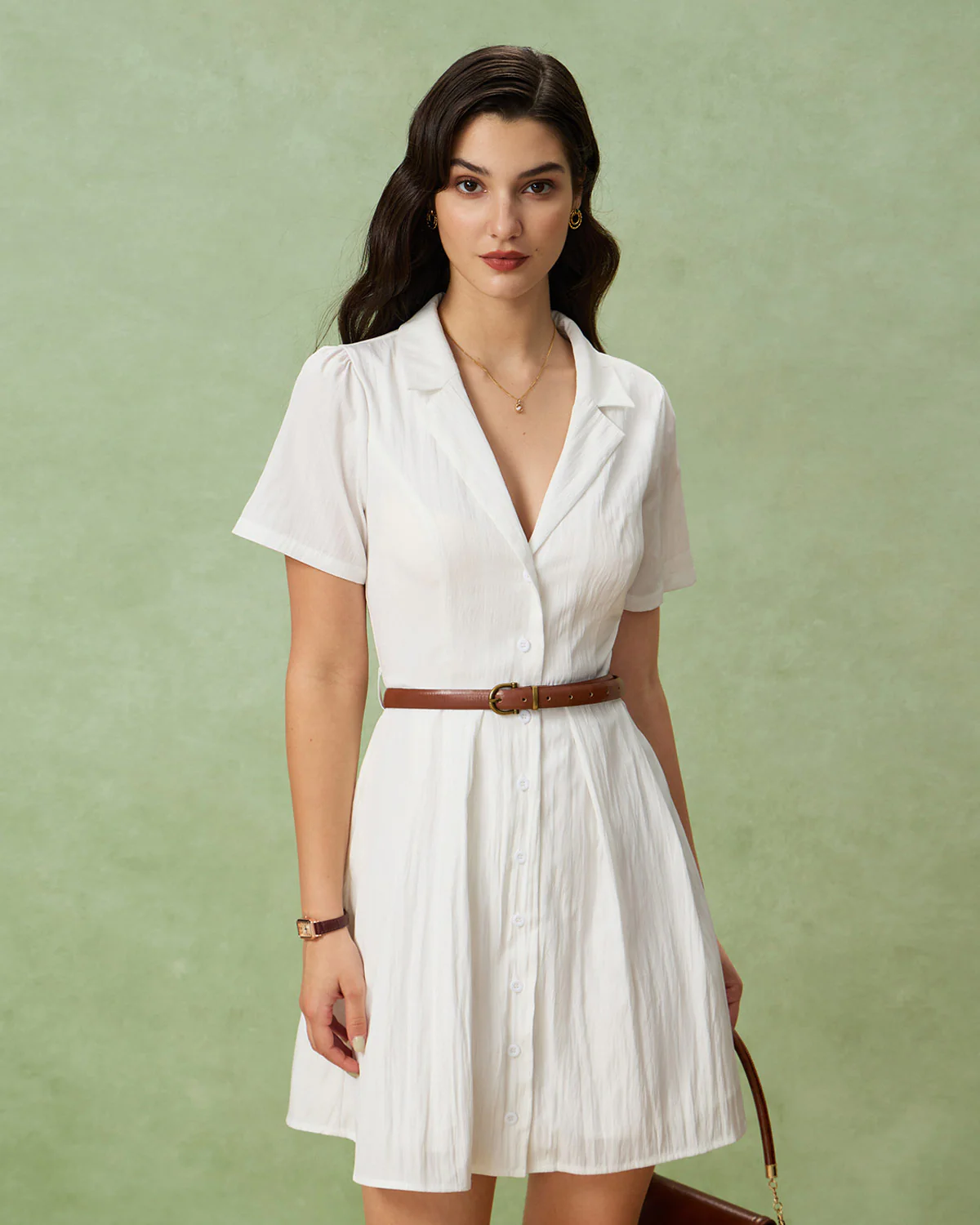 White Puffed Sleeve Button Mini Dress - Image 3