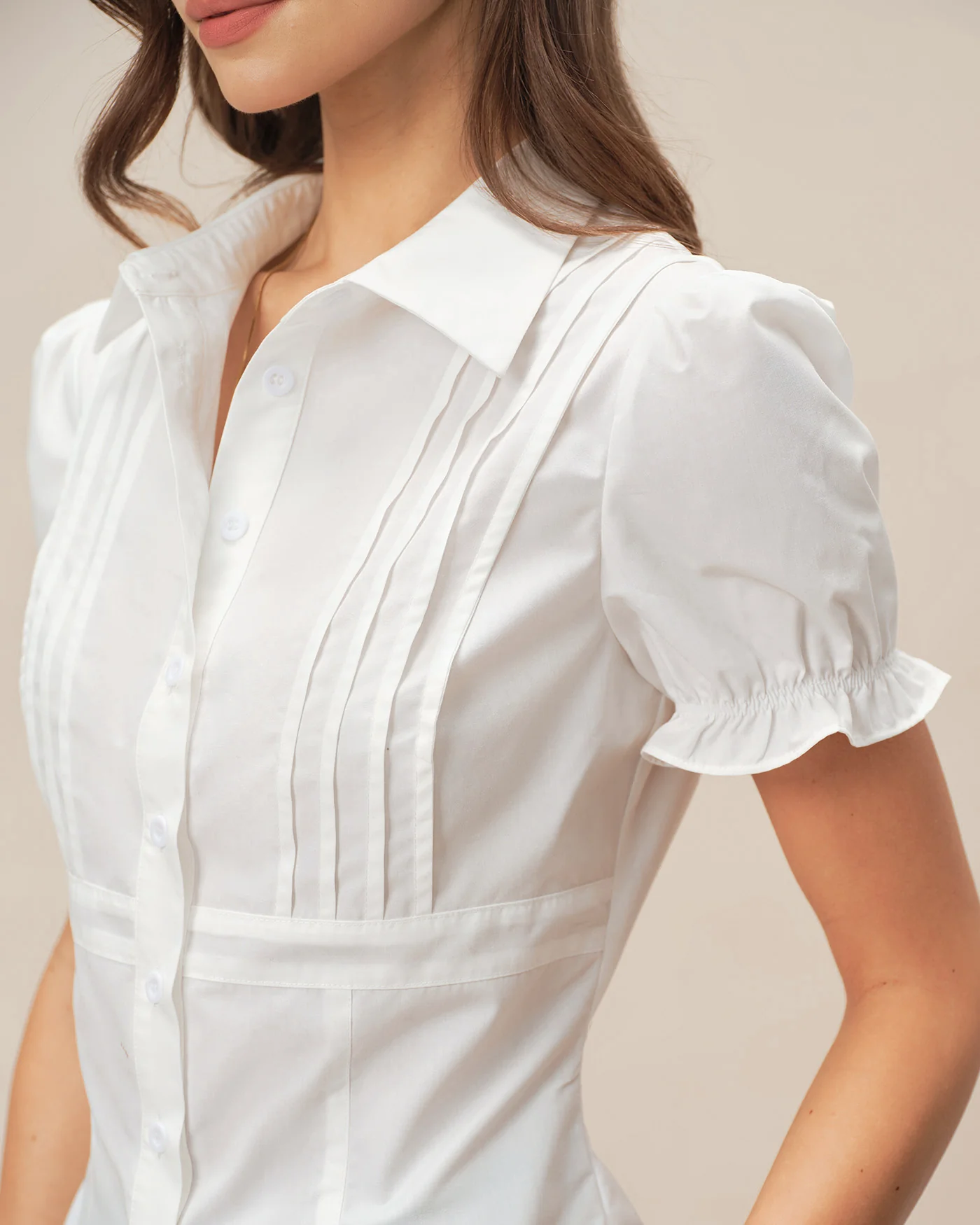 White Puffed Sleeve Collar Blouse - Image 2