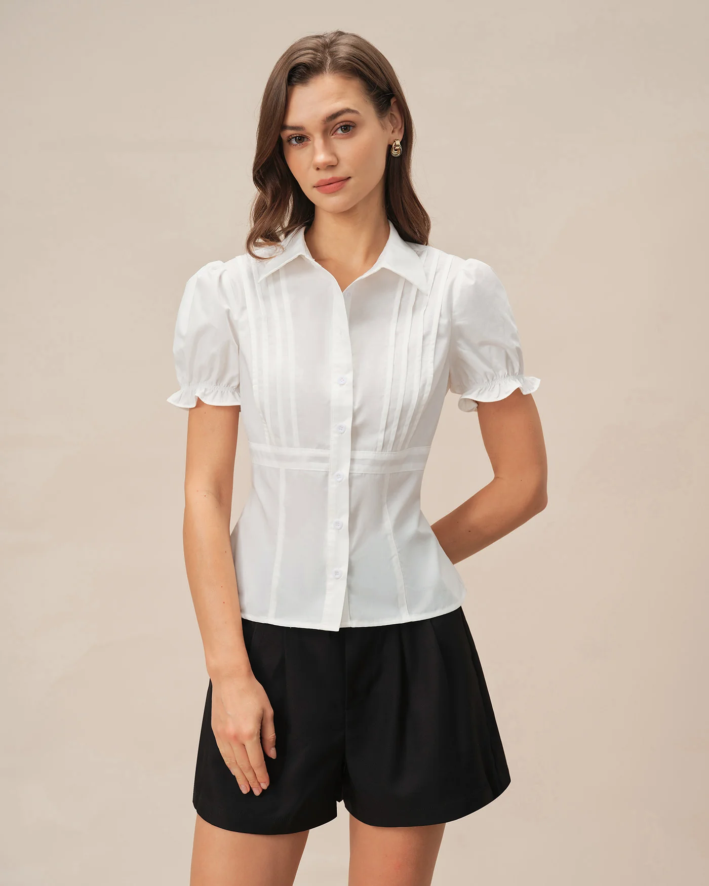 White Puffed Sleeve Collar Blouse - Image 4