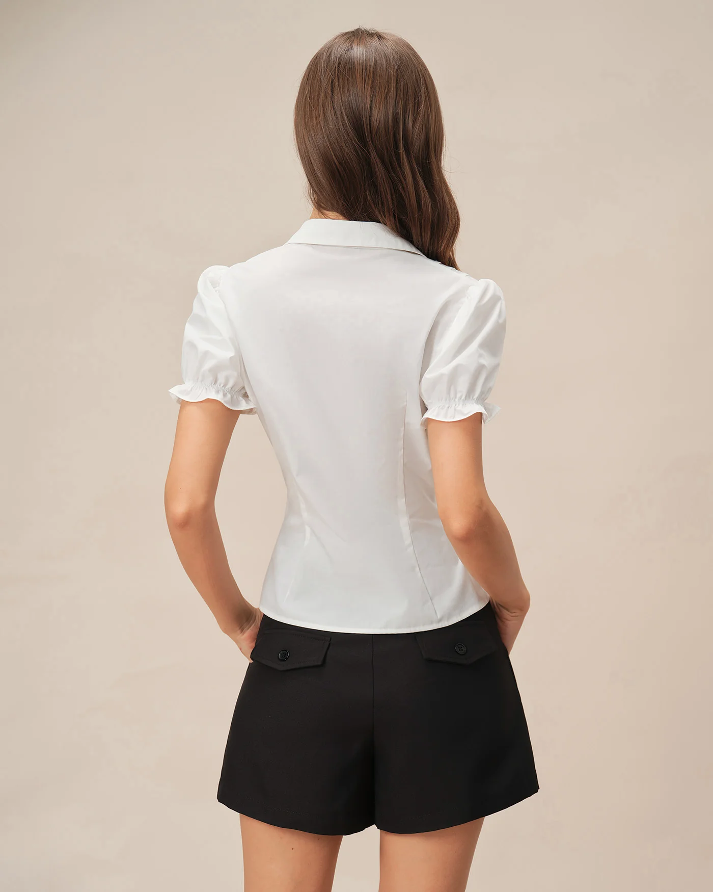 White Puffed Sleeve Collar Blouse - Image 6