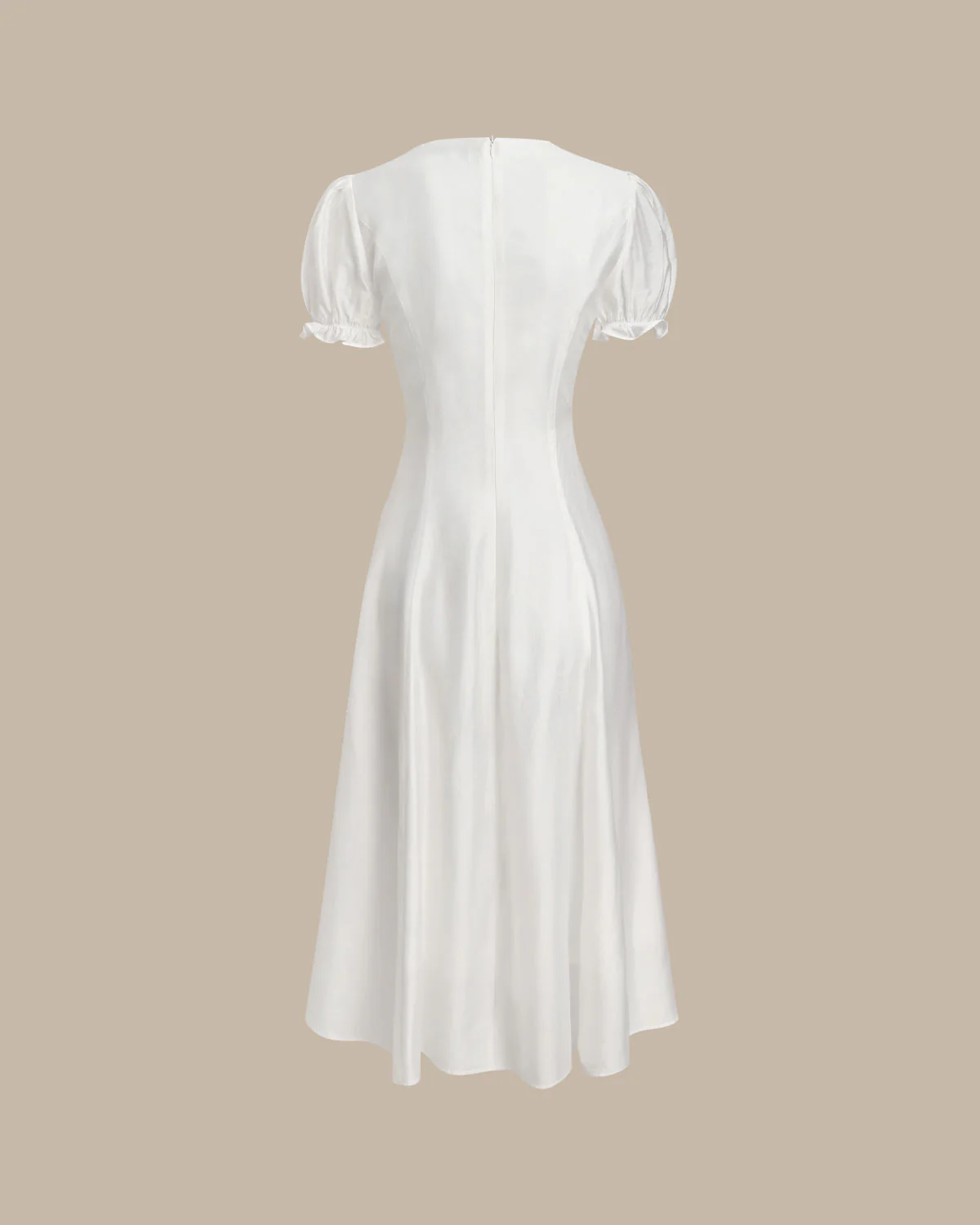 White Puffed Sleeve V Neck Midi Dress - Image 6