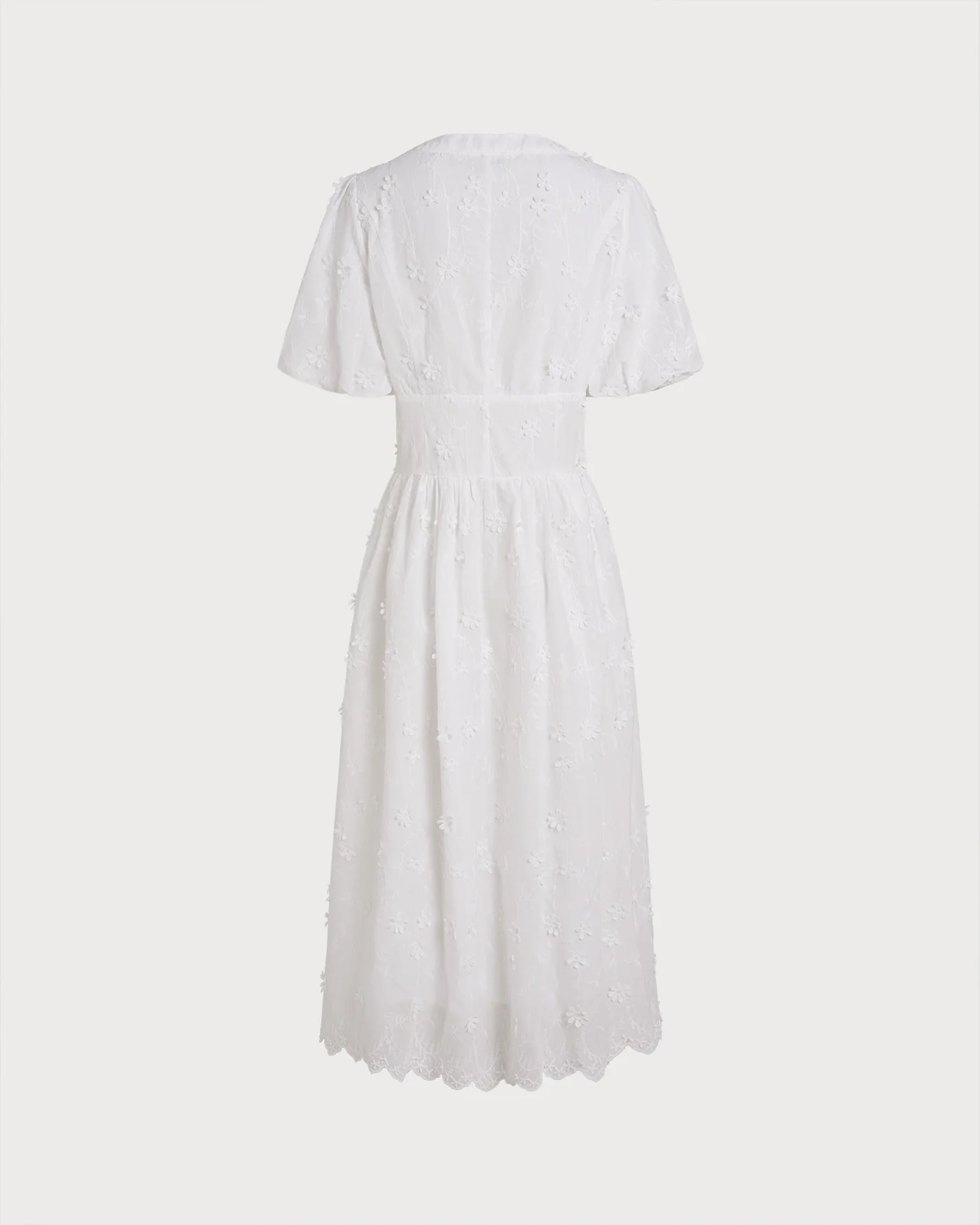 White Round Neck Floral Midi Dress - Image 7
