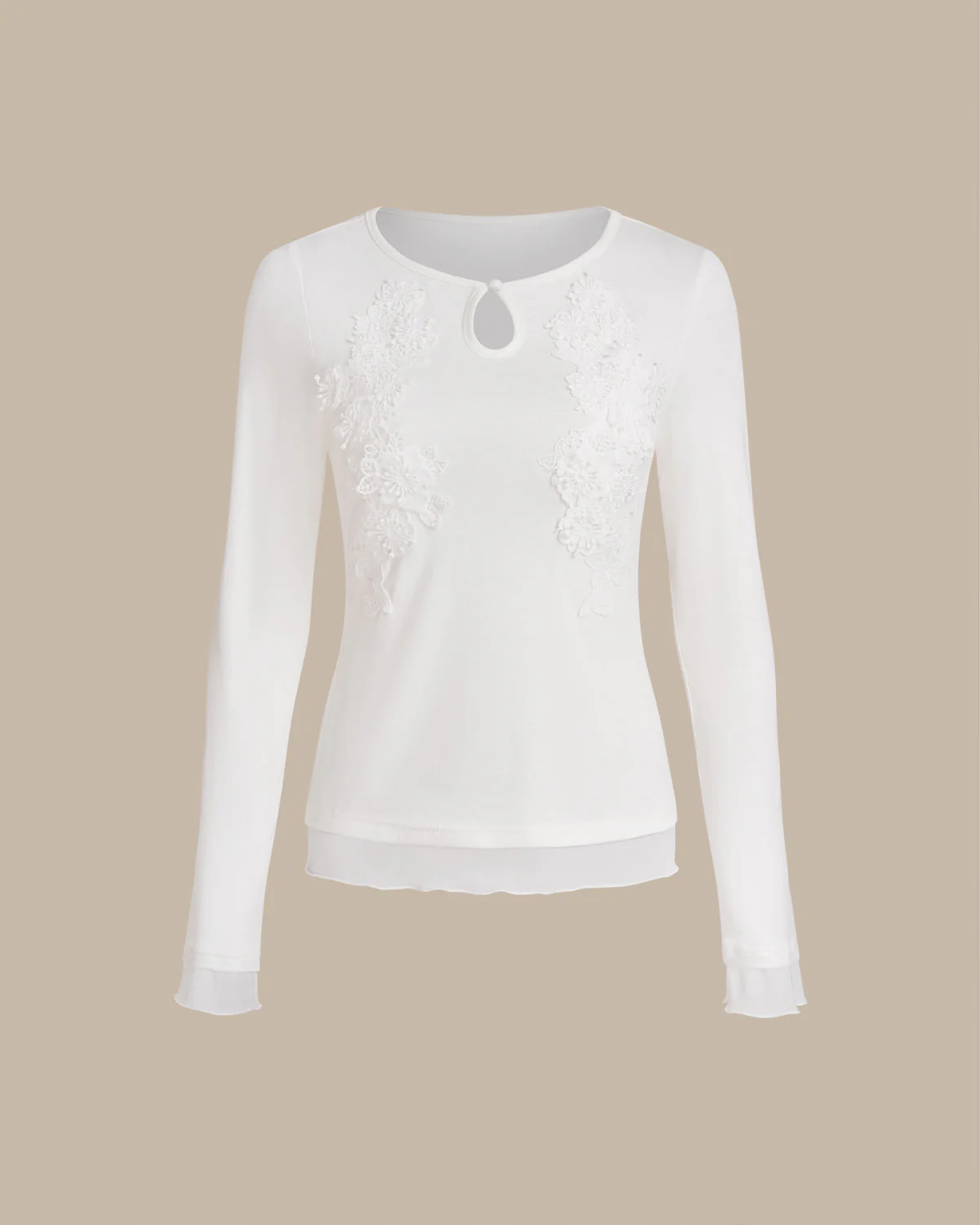 White Round Neck Knit Slim Tee - Image 5