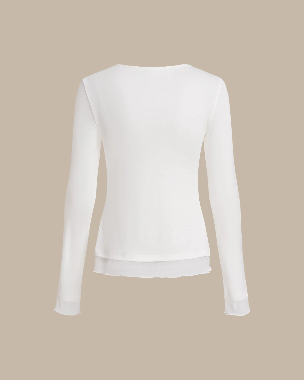 White Round Neck Knit Slim Tee - Image 6