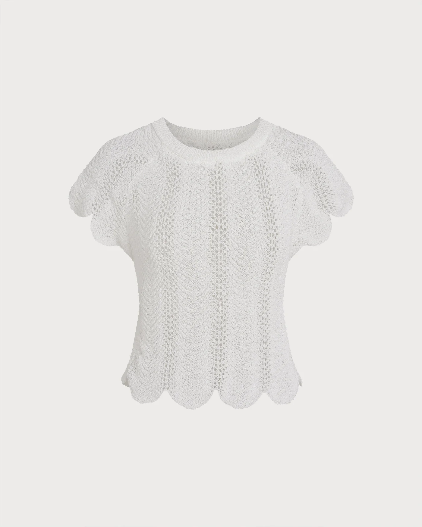 White Round Neck Textured Tee - Image 4