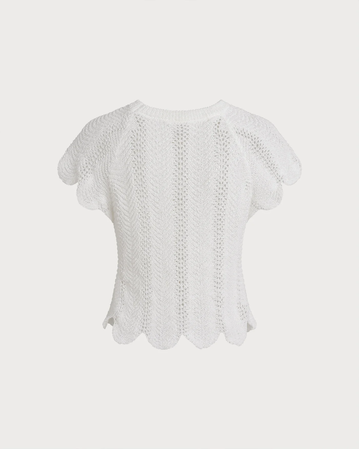 White Round Neck Textured Tee - Image 5