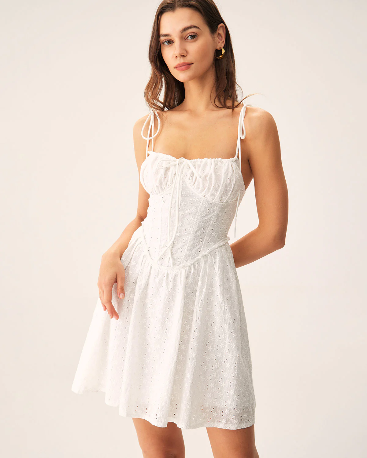 White Ruched Corset Slip Mini Dress - Image 3