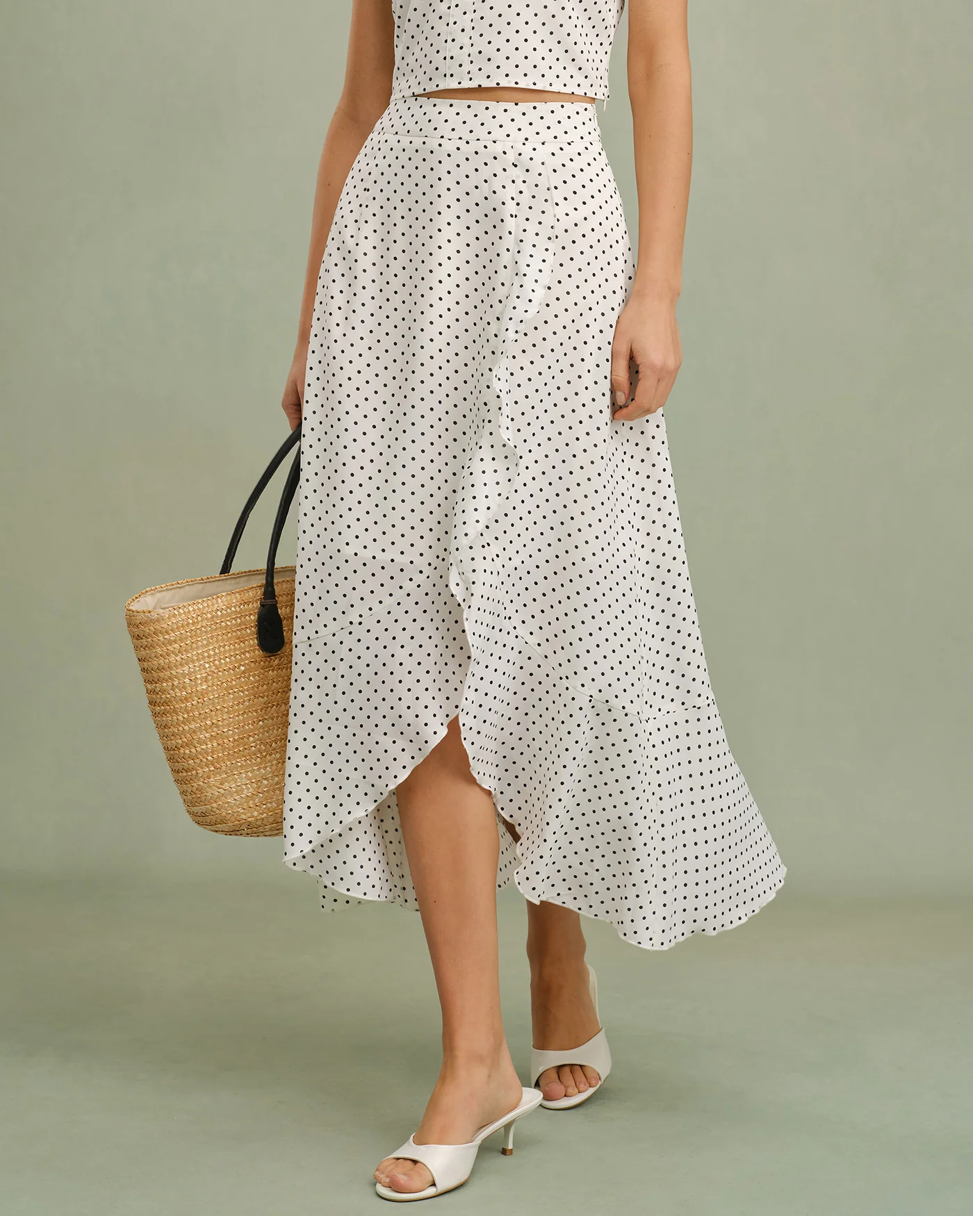 White Ruffle Polka Dot Midi Skirt - Image 5