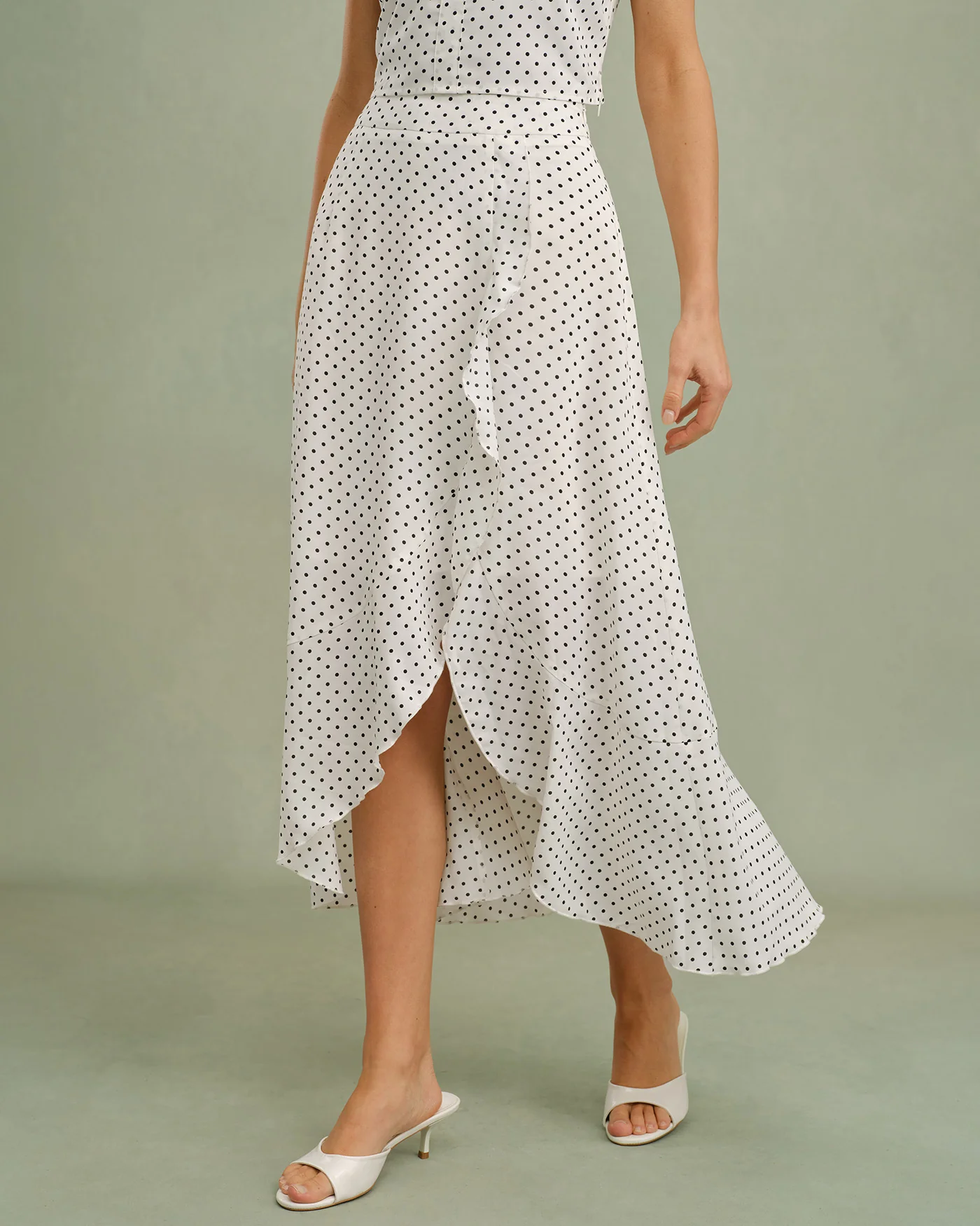 White Ruffle Polka Dot Midi Skirt - Image 6