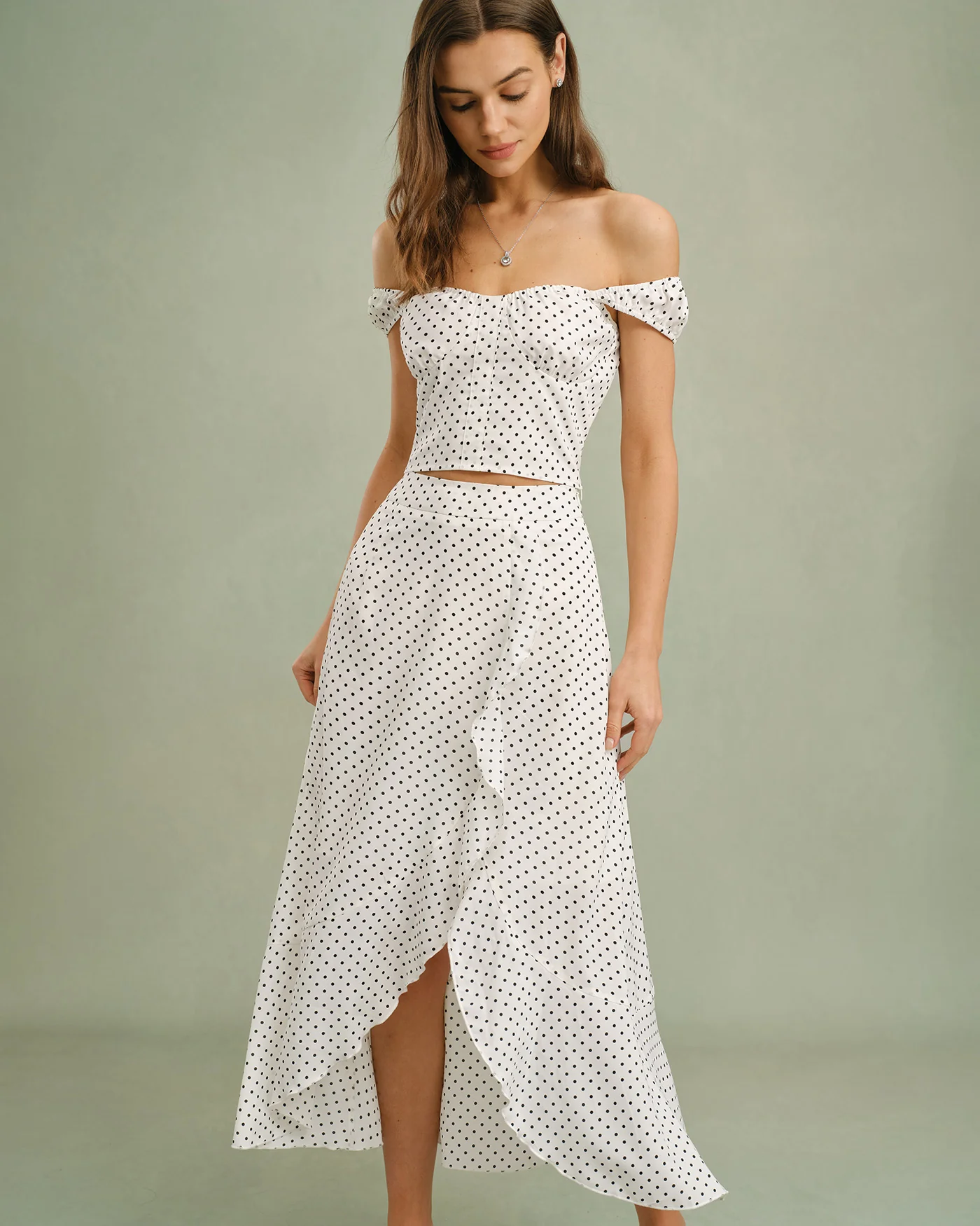 White Ruffle Polka Dot Midi Skirt - Image 7