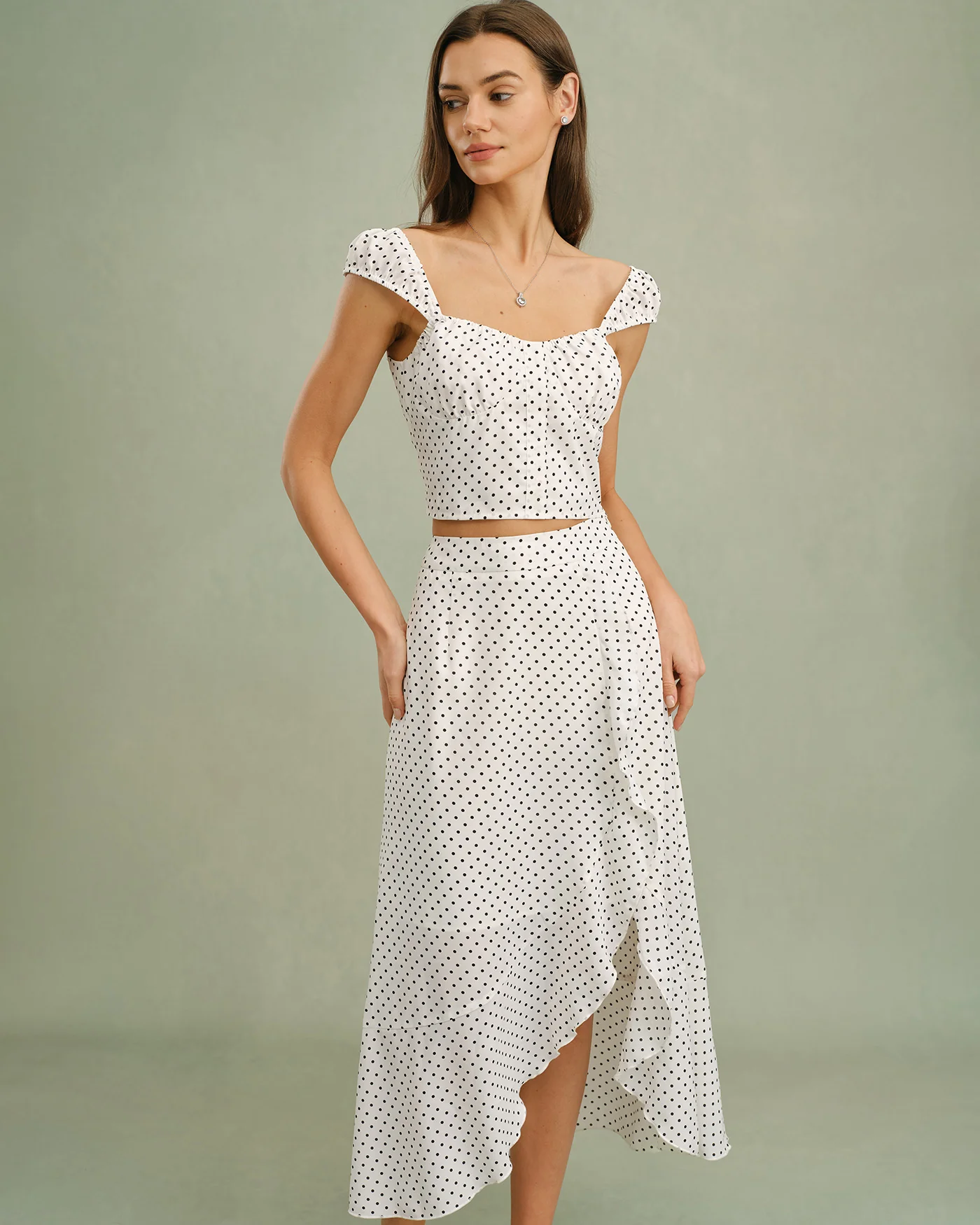 White Ruffle Polka Dot Midi Skirt - Image 8