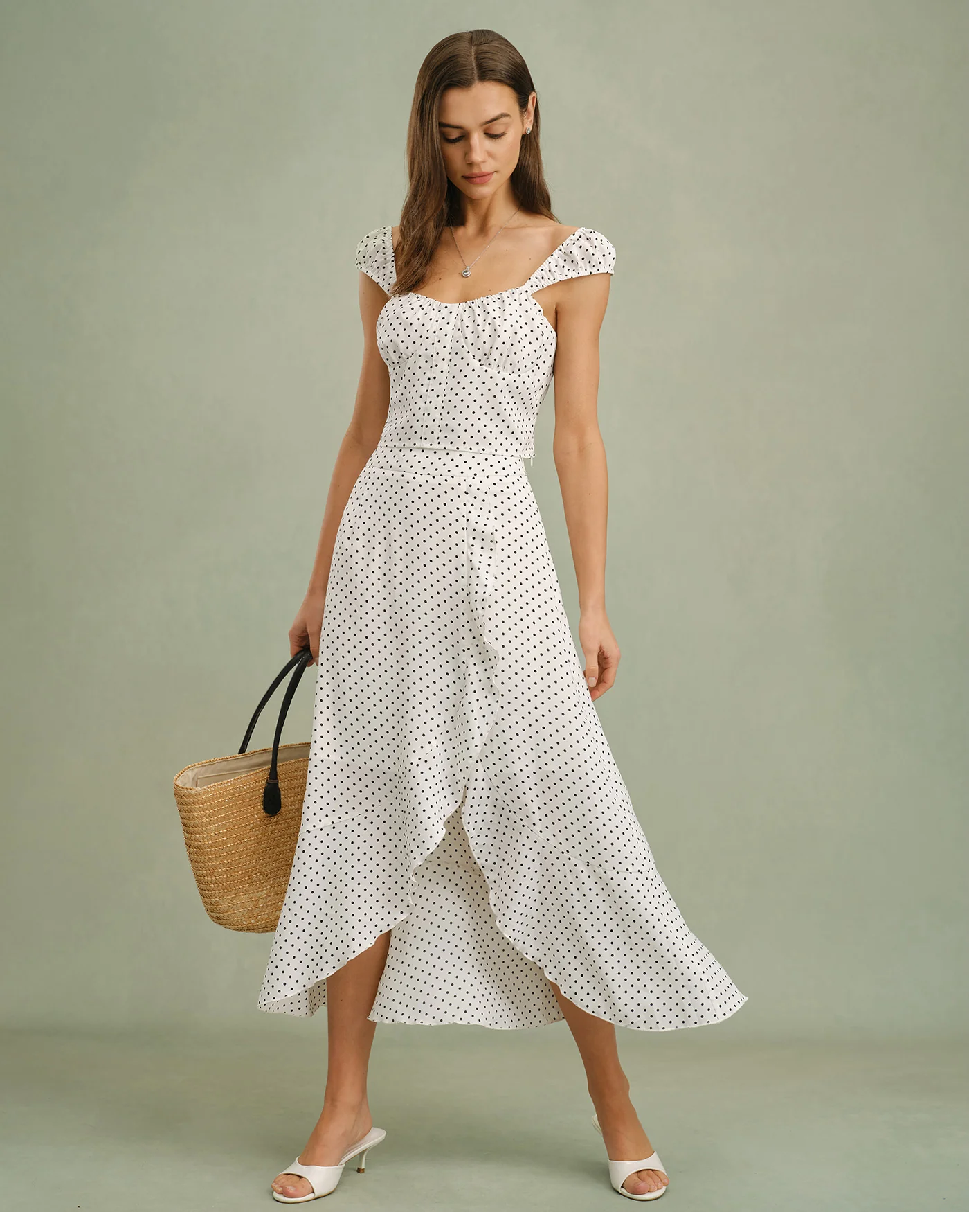 White Ruffle Polka Dot Midi Skirt - Image 9