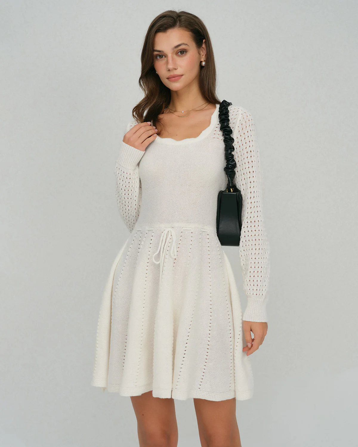 White Scalloped A-Line Sweater Dress - Image 2