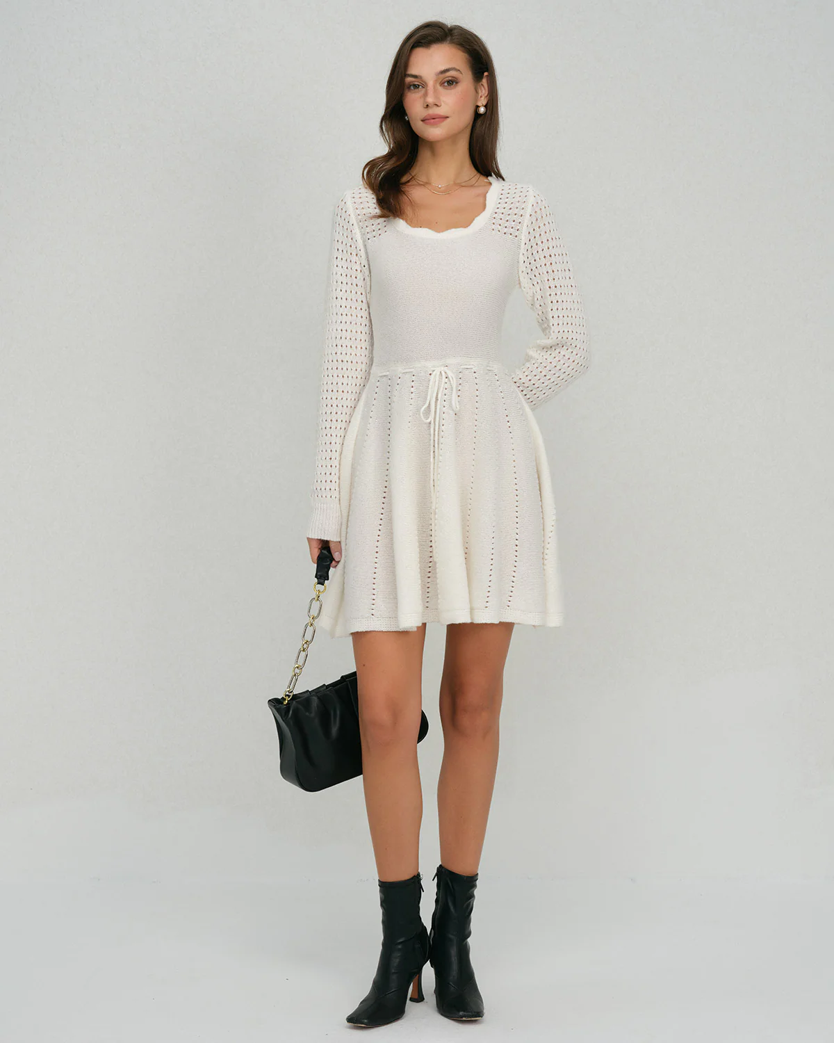 White Scalloped A-Line Sweater Dress - Image 3