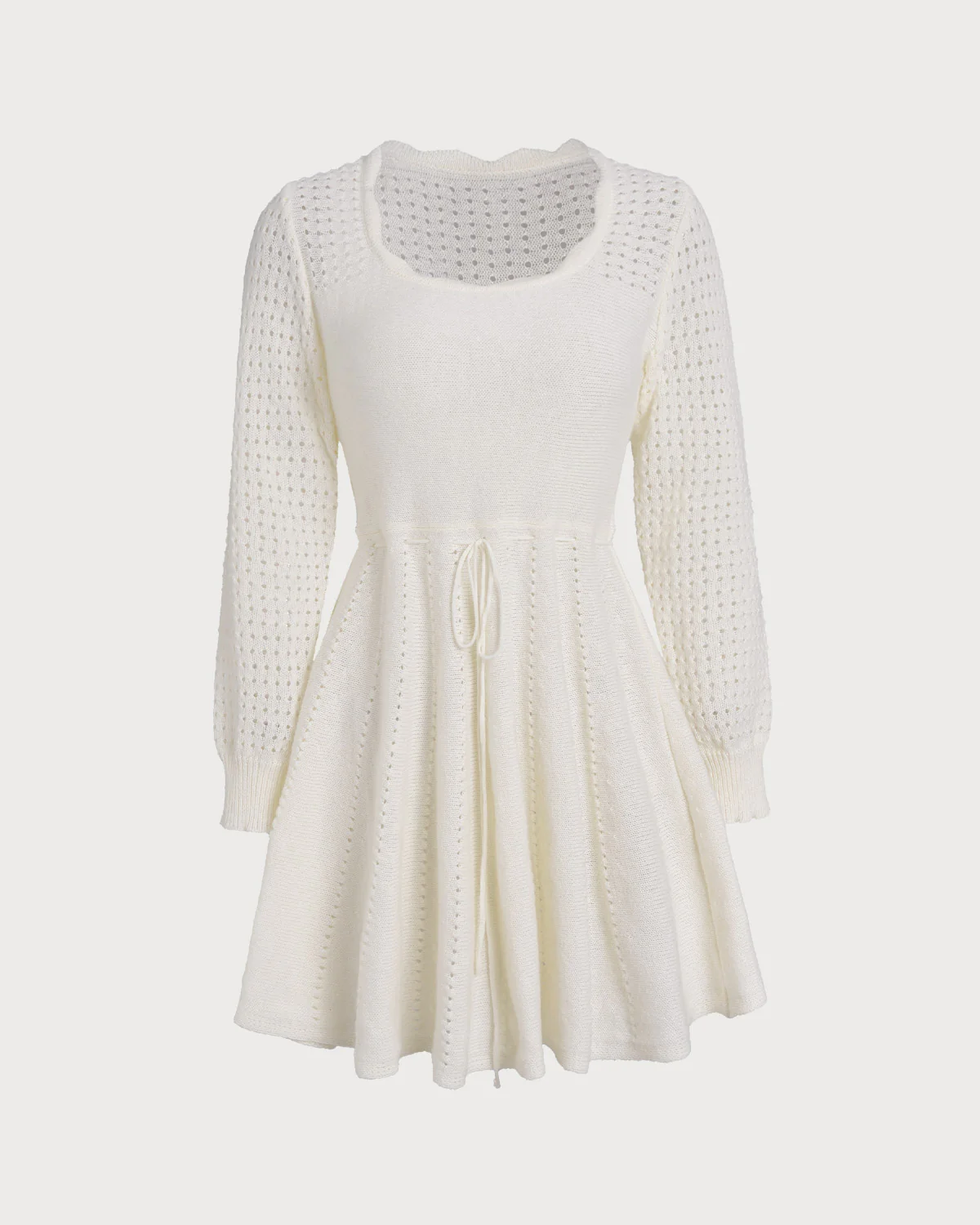 White Scalloped A-Line Sweater Dress - Image 4