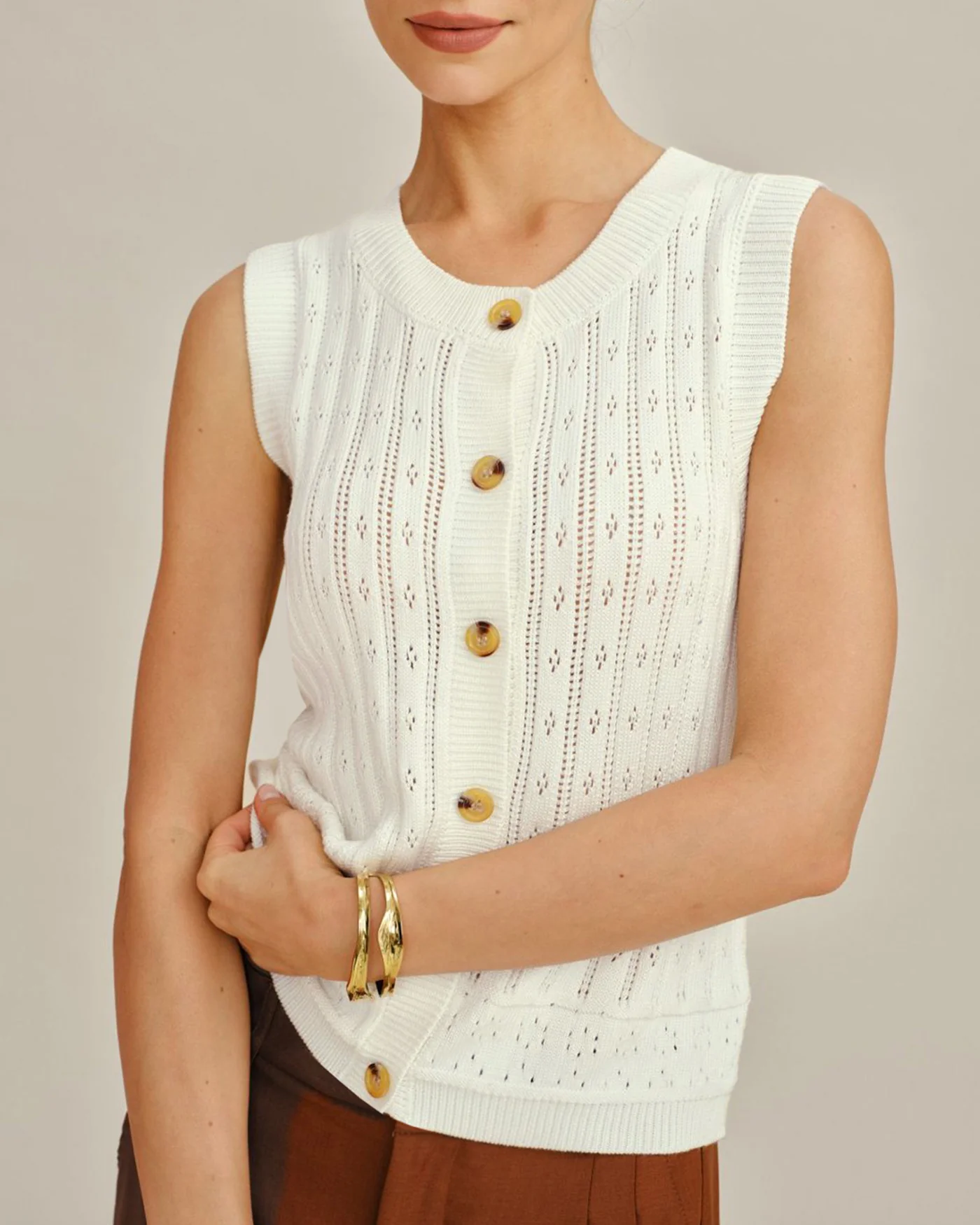 White Single Breasted Knit Cardigan - Image 2