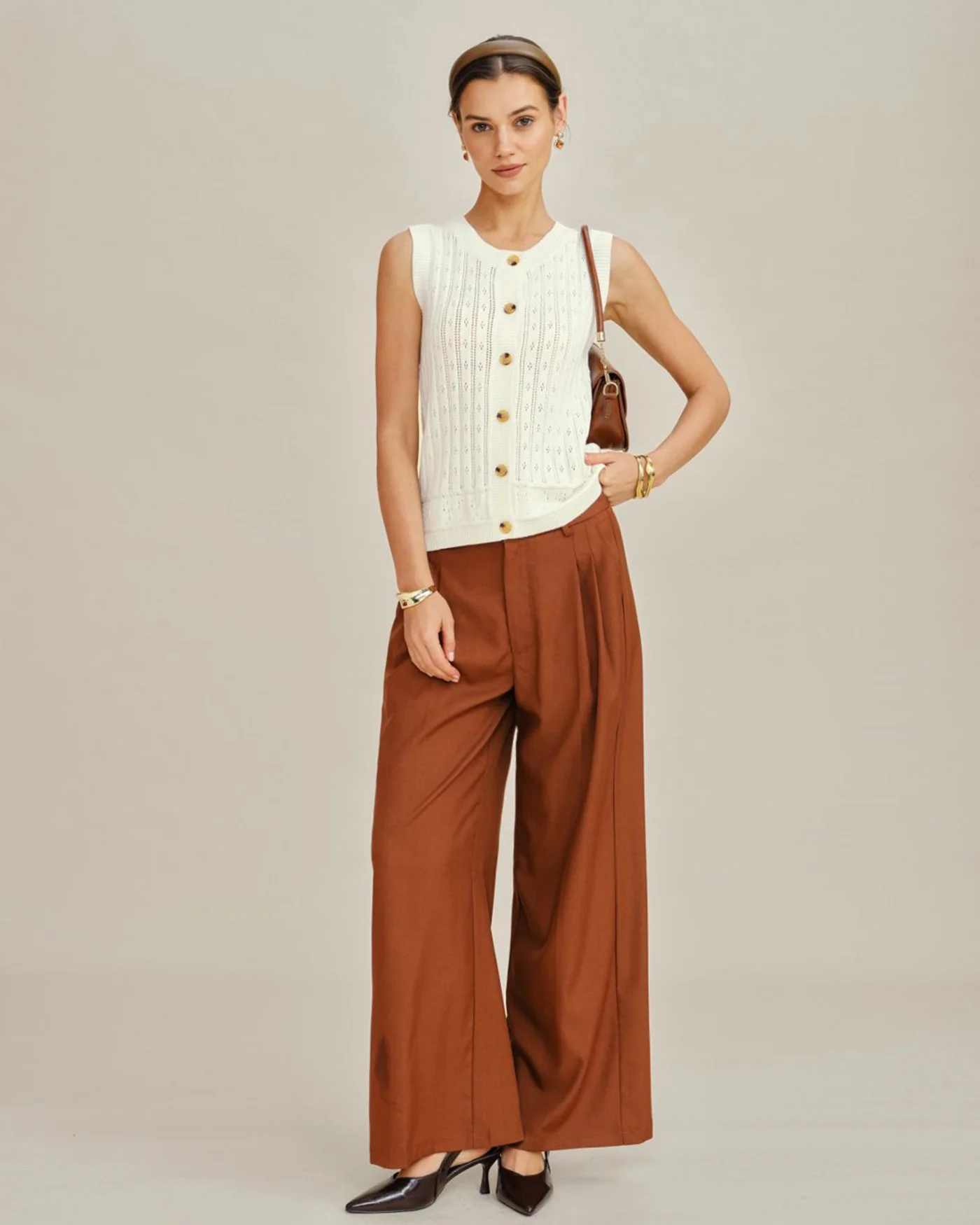 White Single Breasted Knit Cardigan - Image 5
