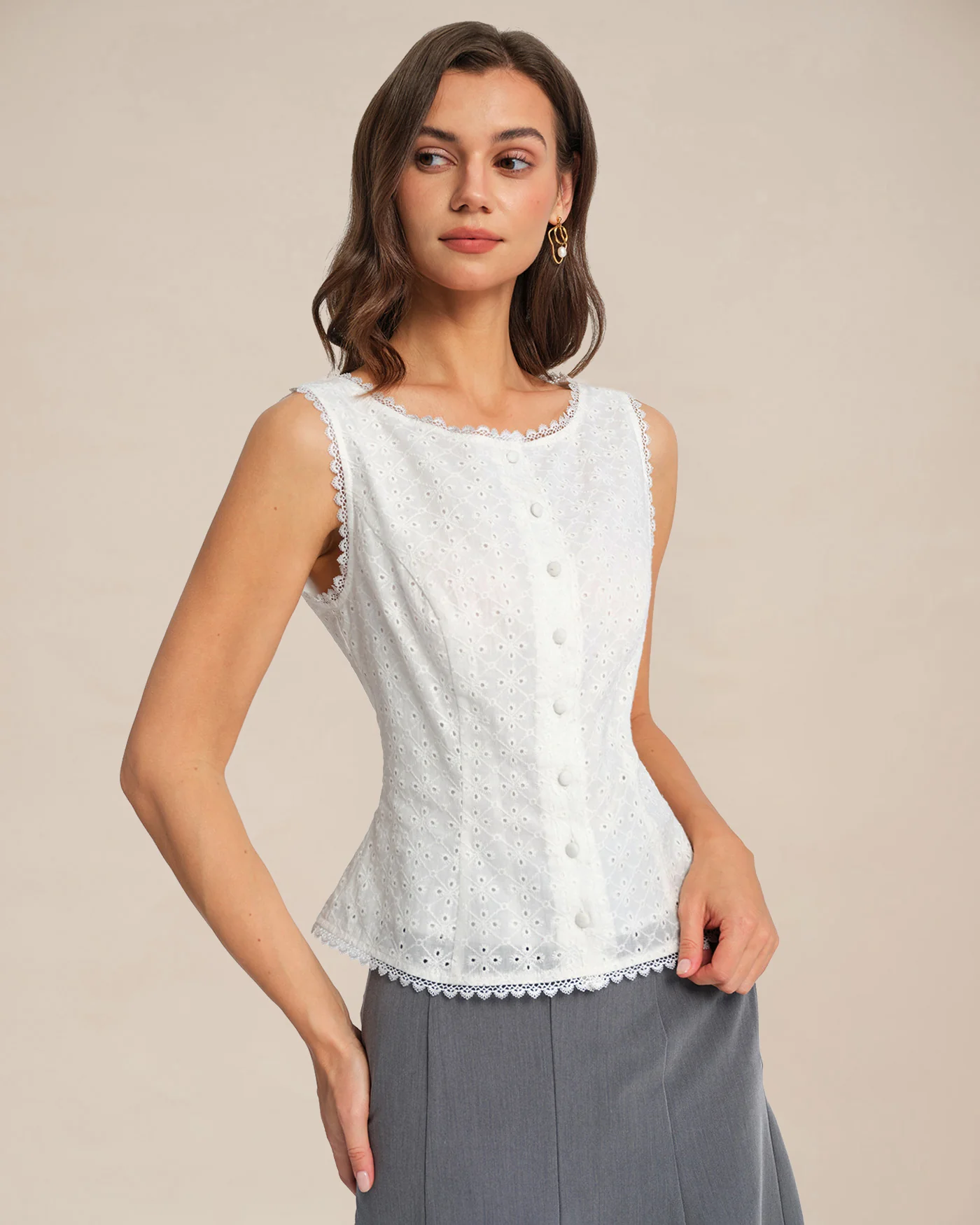 White Single Breasted Lace Vest - Image 2