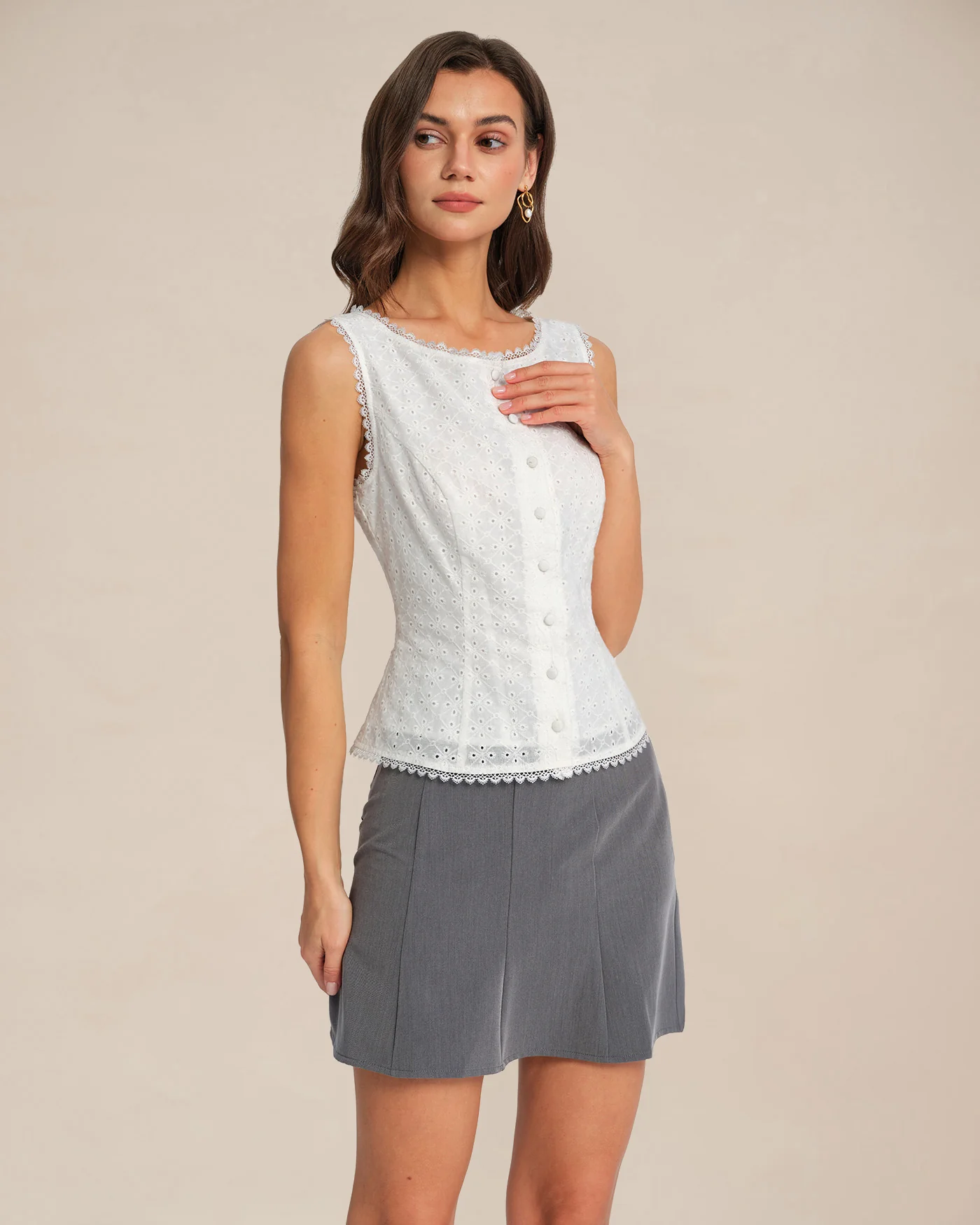 White Single Breasted Lace Vest - Image 3