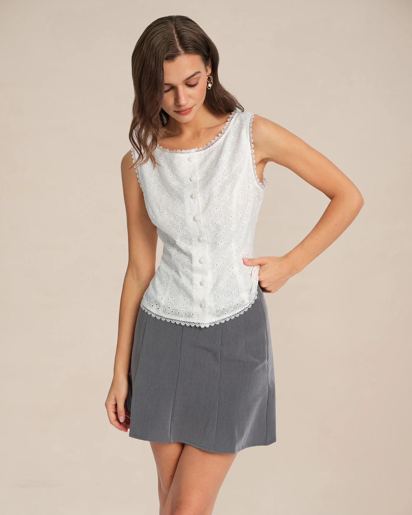 White Single Breasted Lace Vest - Image 5