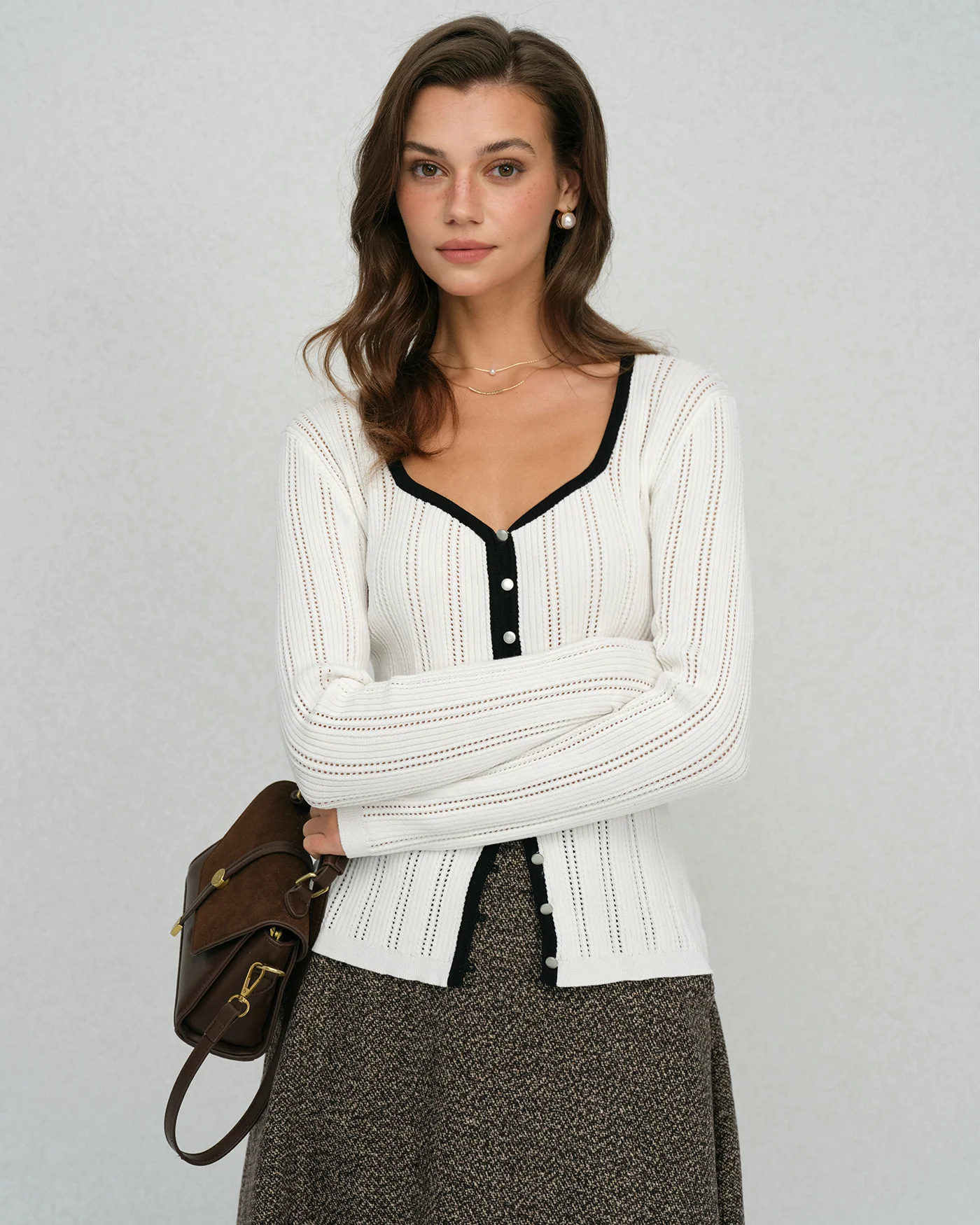 White  Single Breasted Viscose Knit Cardigan - Image 3