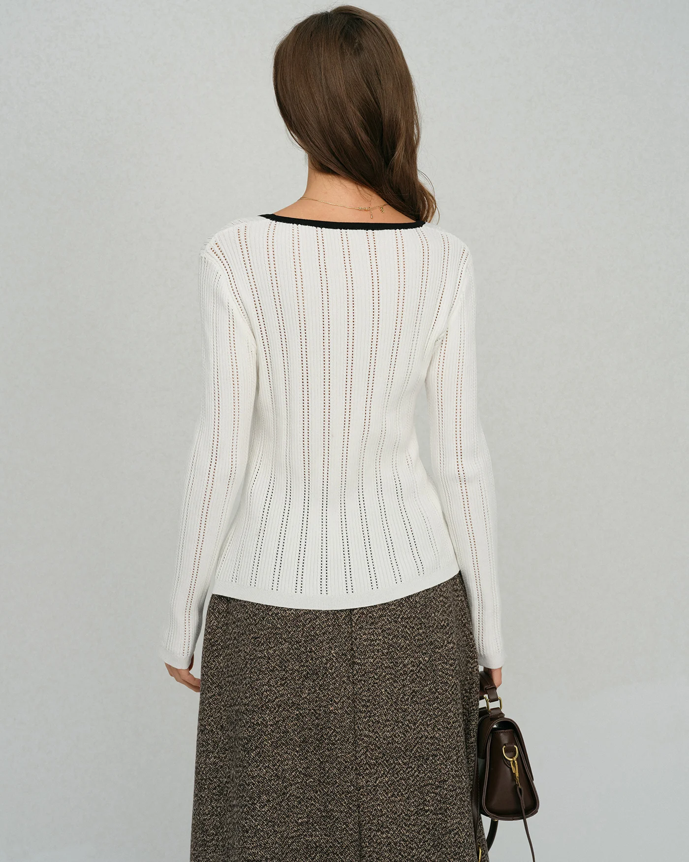 White  Single Breasted Viscose Knit Cardigan - Image 4