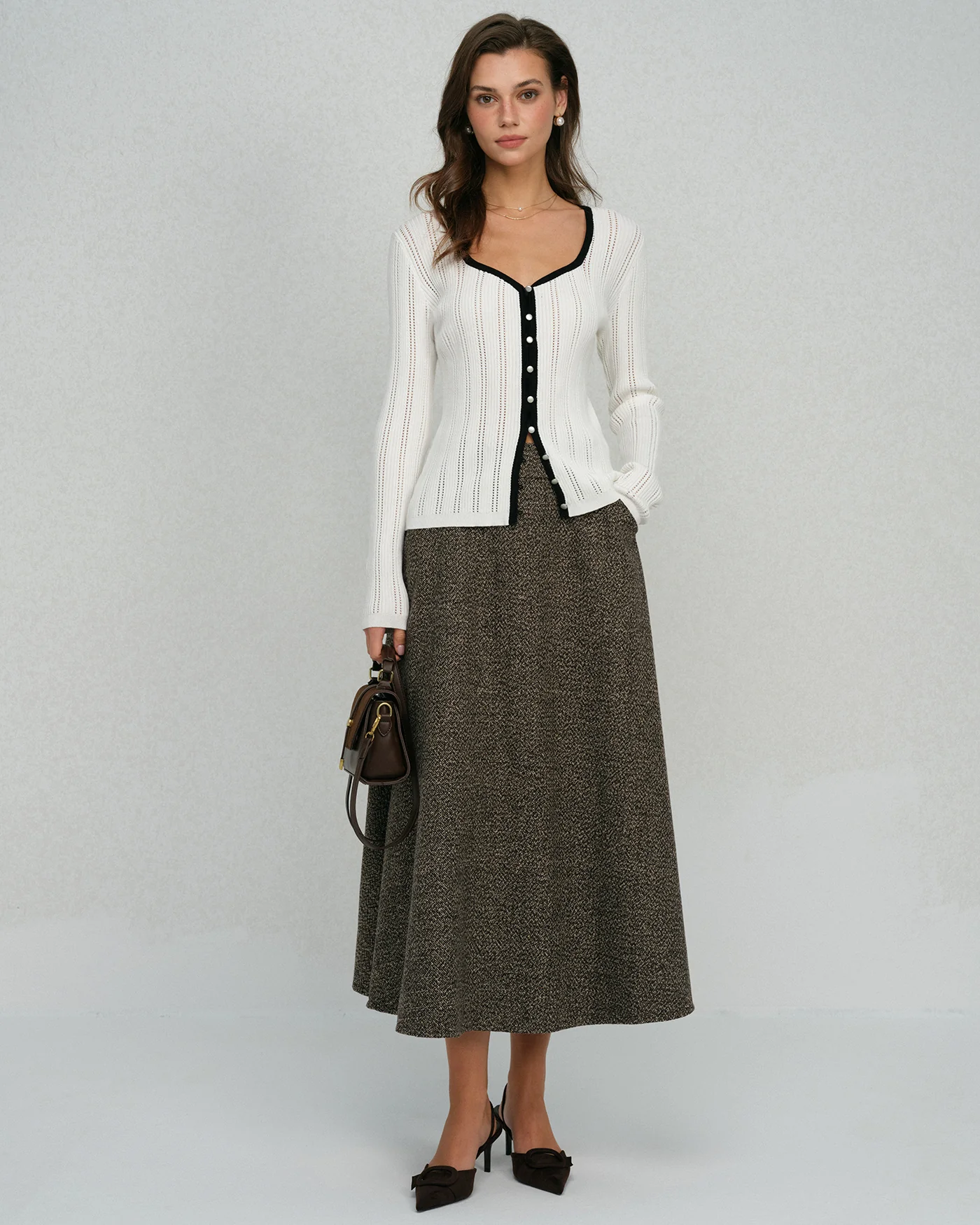 White  Single Breasted Viscose Knit Cardigan - Image 5