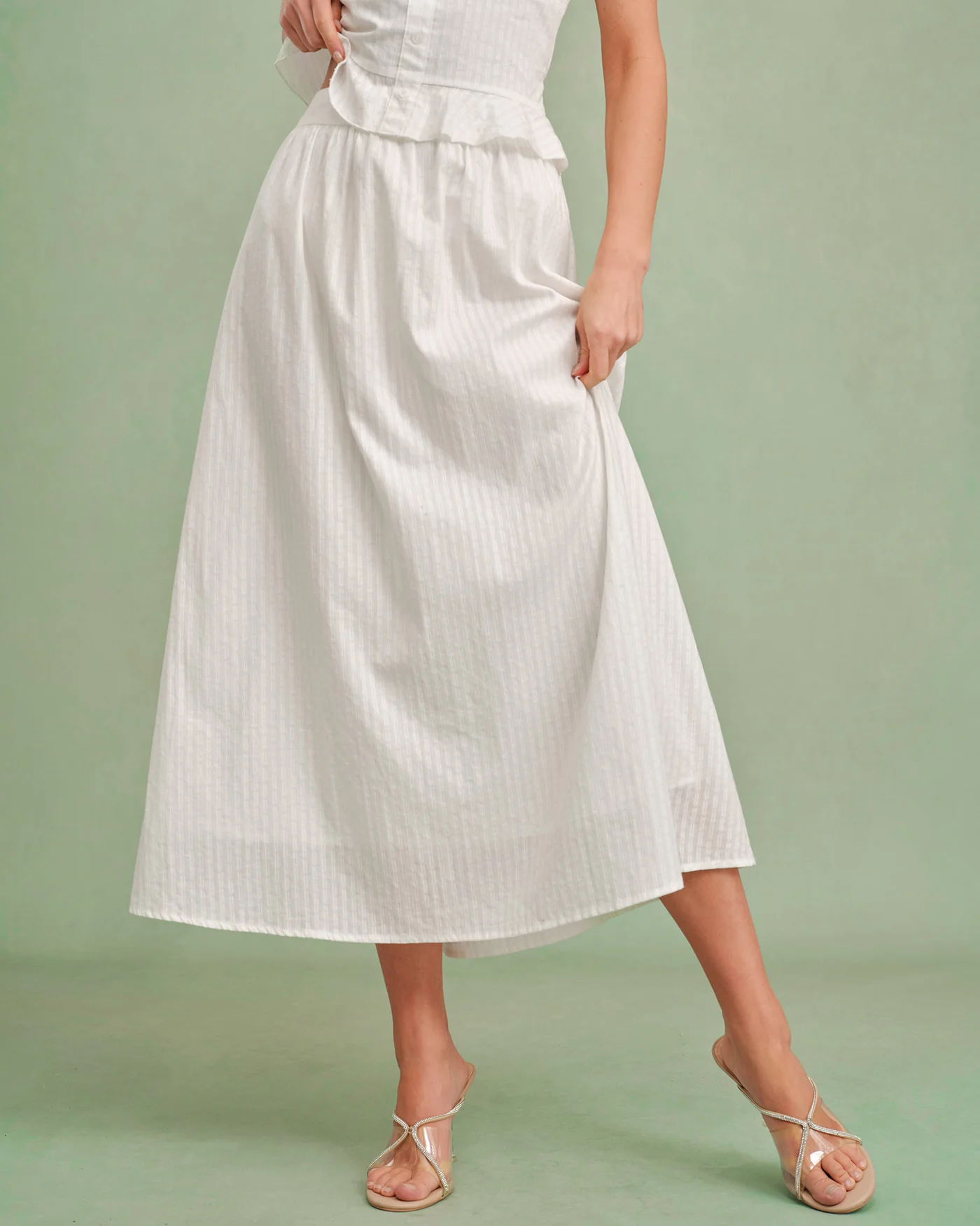 White Solid A-Line Midi Skirt - Image 2