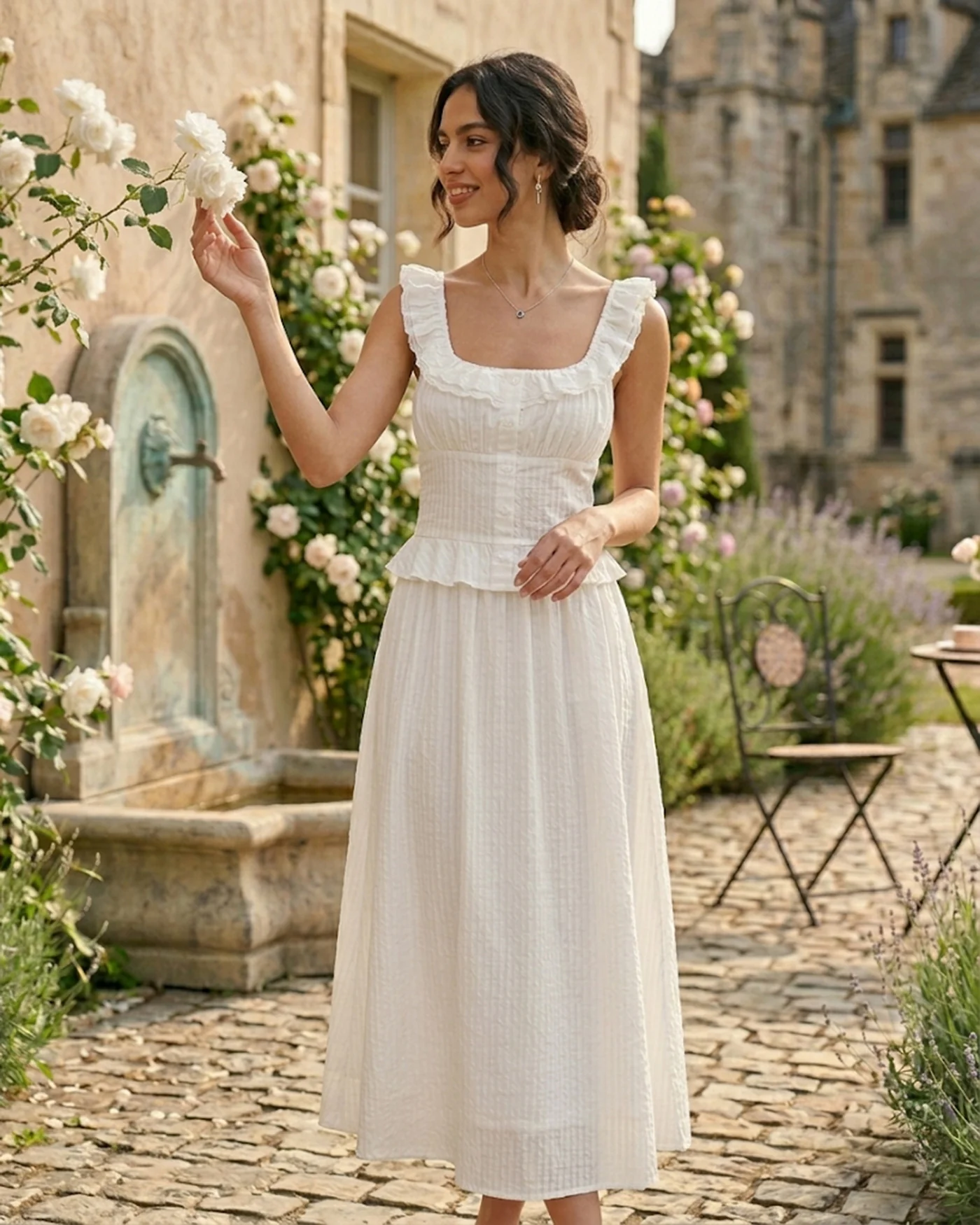White Solid A-Line Midi Skirt - Image 3
