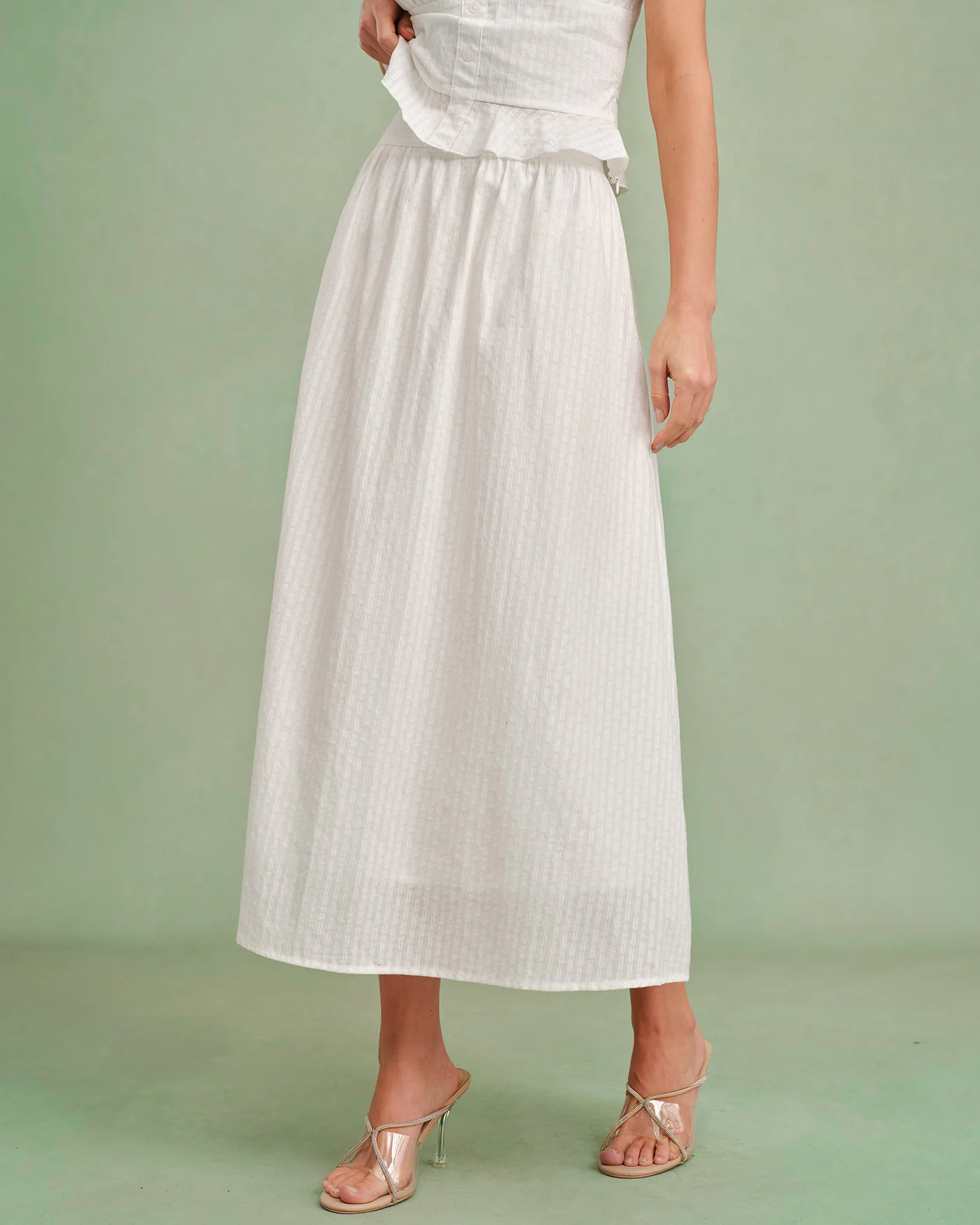 White Solid A-Line Midi Skirt - Image 4